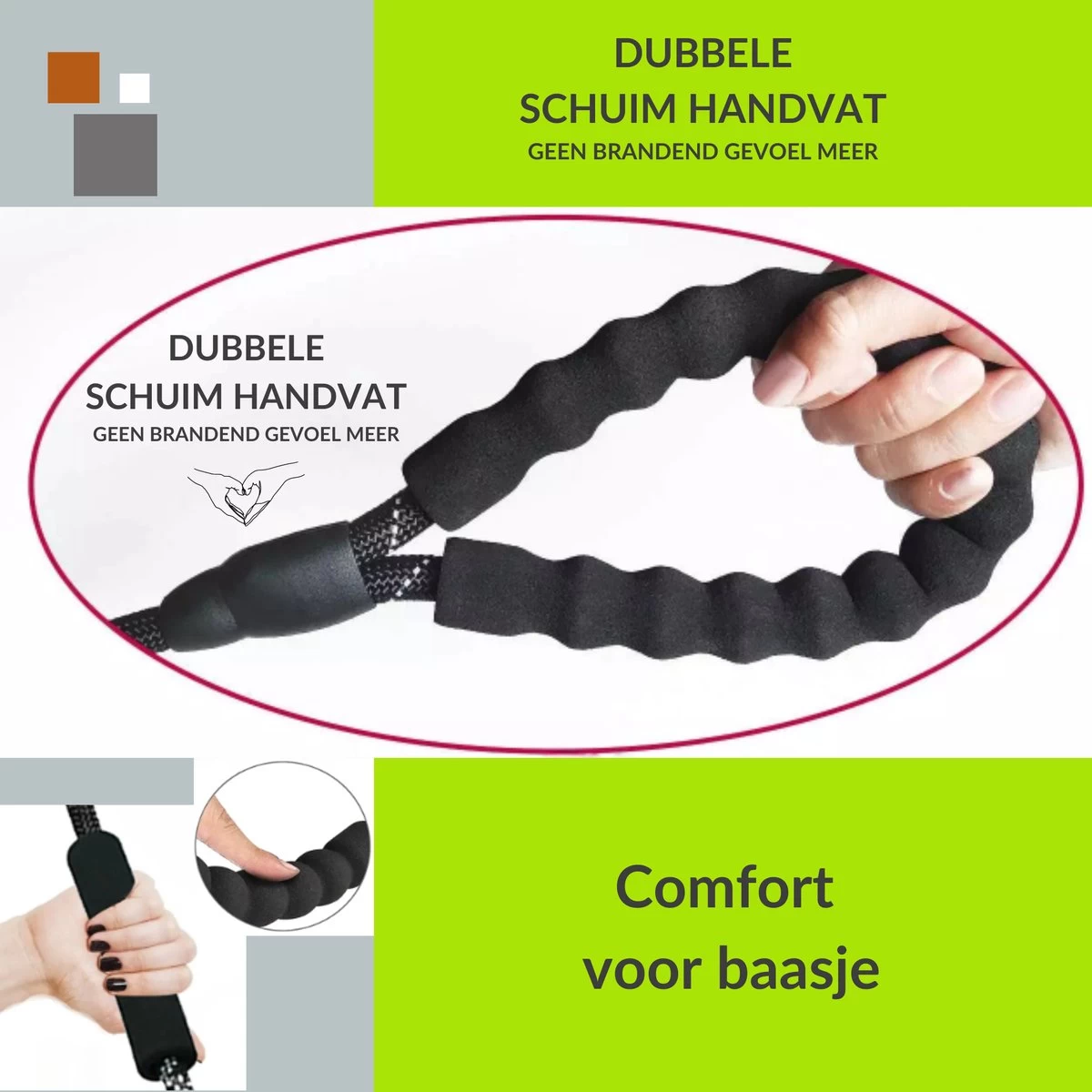 1FORME Hondenriem 15-25kg - Sliplijn Hond REFLECTEREND 2m, 1cm Ø - Jachtlijn 2 Ergonomische Handvaten - Dubbel Stop - Afbeelding 6