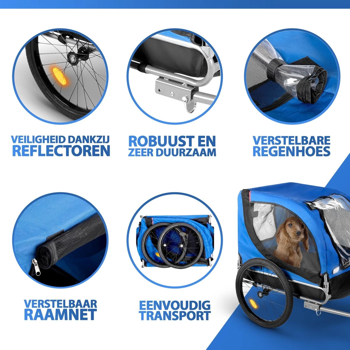 Bicycle Gear Fietskar Hond - Max. 25 KG - Plat Opvouwbaar - Eenvoudige Montage - Regenhoes - Afneembare Luchtbanden - Afbeelding 2