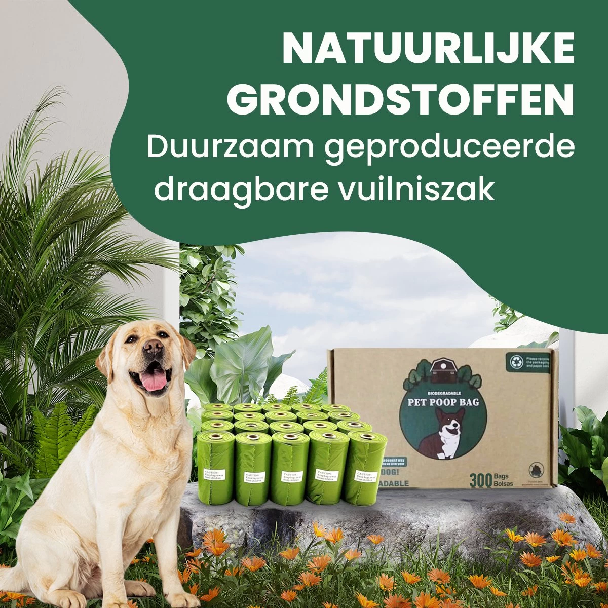 YORGS Hondenpoepzakjes Groen - Duurzame Poepzakjes Hond - Grote Sterke Zakken - 600 Stuks - 40 Rollen - 33 X 22 CM - Afbeelding 2