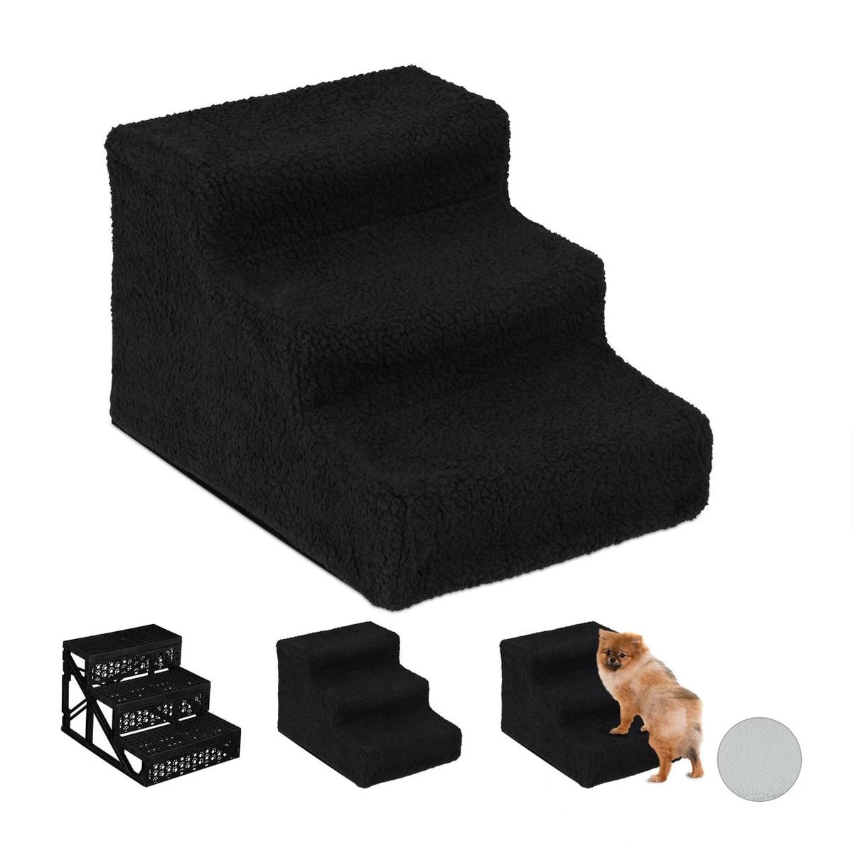 Relaxdays Hondentrap 3 Treden - Trapje Voor Honden - Opstapje Hond - Binnen - Hondentrapje - Zwart - Afbeelding 2