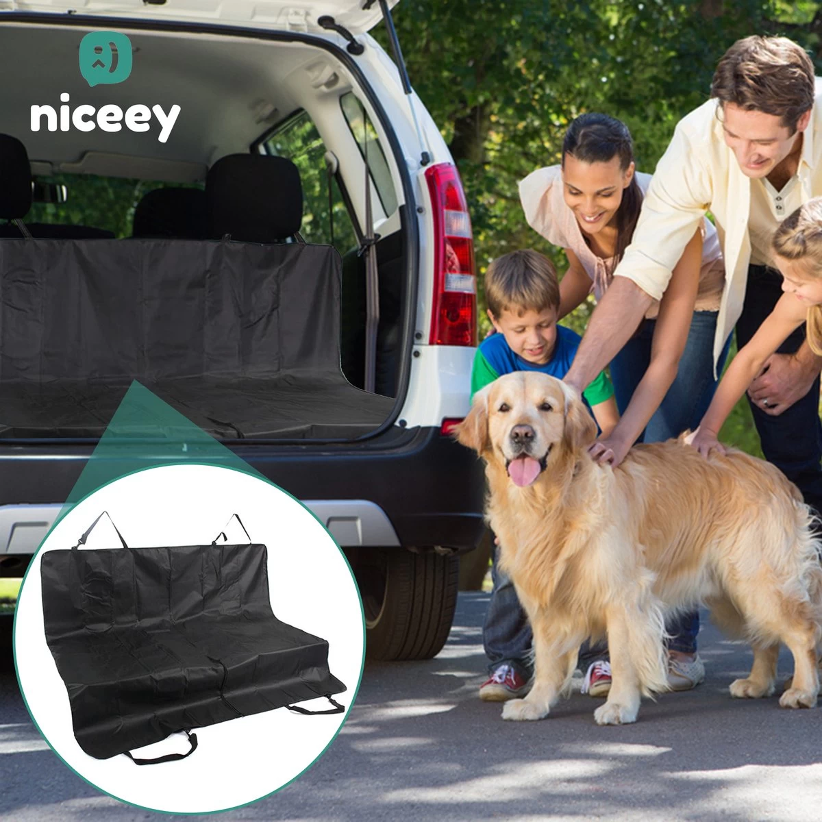 Niceey Hondendeken Auto Achterbank En Kofferbak - 135 X 145 CM - Beschermhoes - Autodekens - Hondenkleed - Honden Deken Auto Achterbank - Zwart - Afbeelding 3