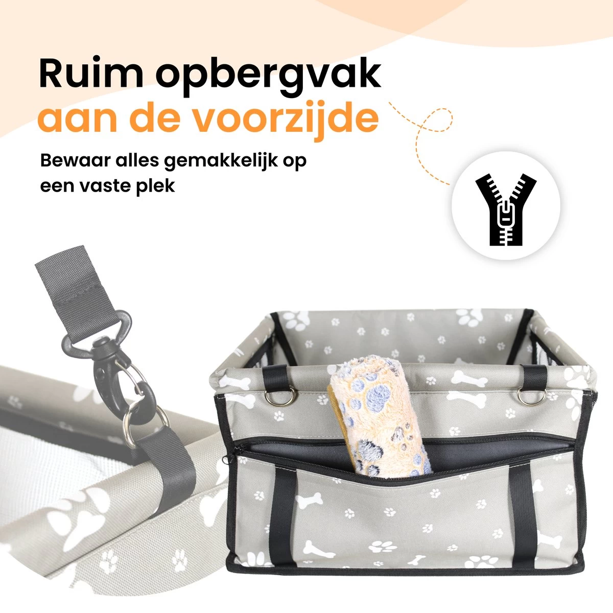 Luxe Autostoel Hond - Reisbench Opvouwbaar - Hondenmand Auto Achterbank - Waterdichte Hondenstoel - Grijs - Afbeelding 2