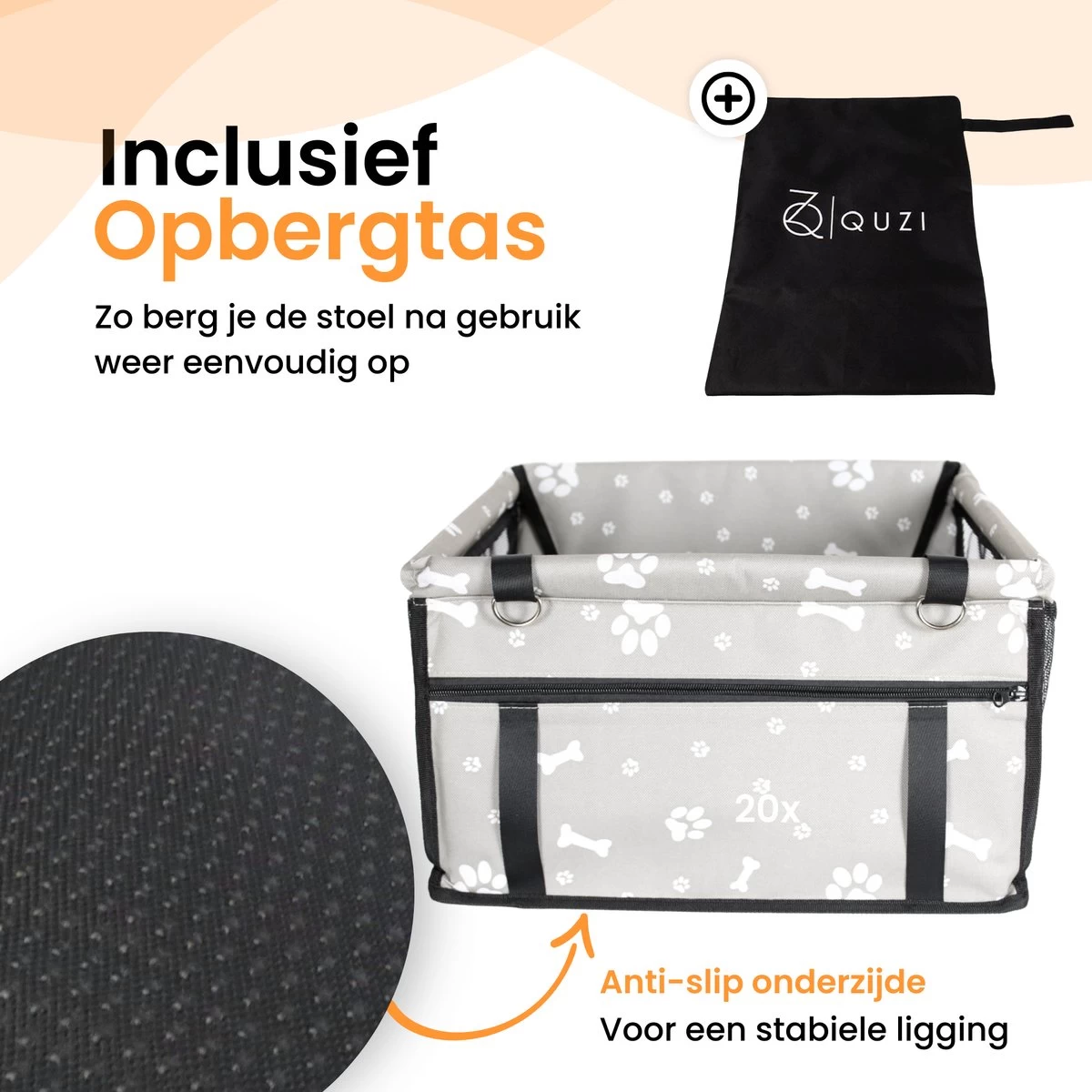 Luxe Autostoel Hond - Reisbench Opvouwbaar - Hondenmand Auto Achterbank - Waterdichte Hondenstoel - Grijs - Afbeelding 6