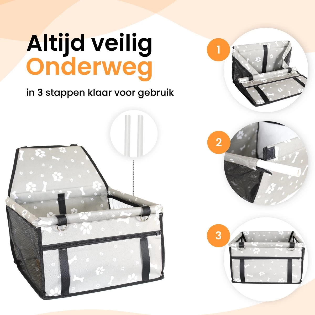 Luxe Autostoel Hond - Reisbench Opvouwbaar - Hondenmand Auto Achterbank - Waterdichte Hondenstoel - Grijs - Afbeelding 7