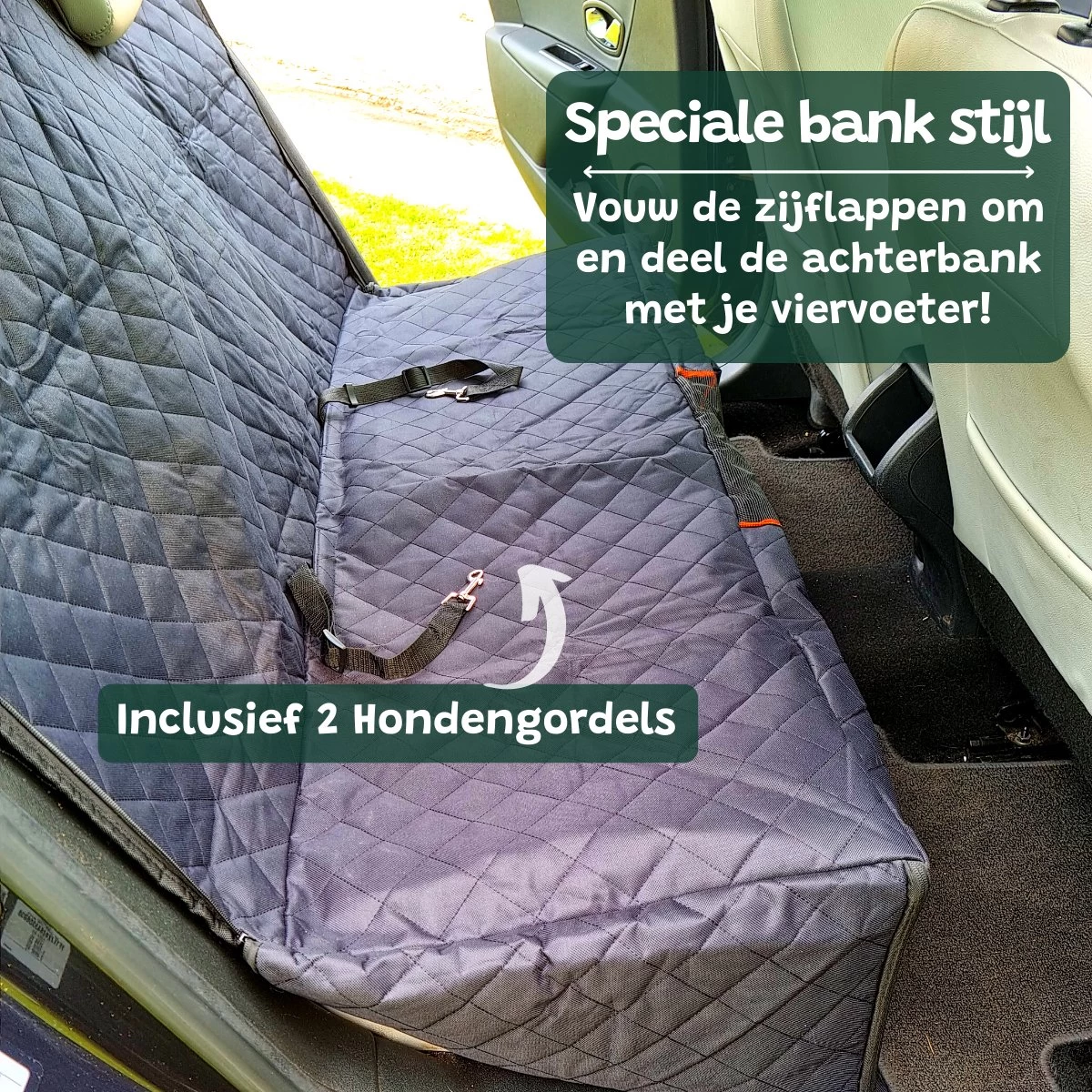 Premium Hondendeken Auto Achterbank Kijkvenster - Incl 2 Hondenriemen En E-Book - Autodeken Hond - Autobench Voor Hond - Zwart Oranje - Afbeelding 7