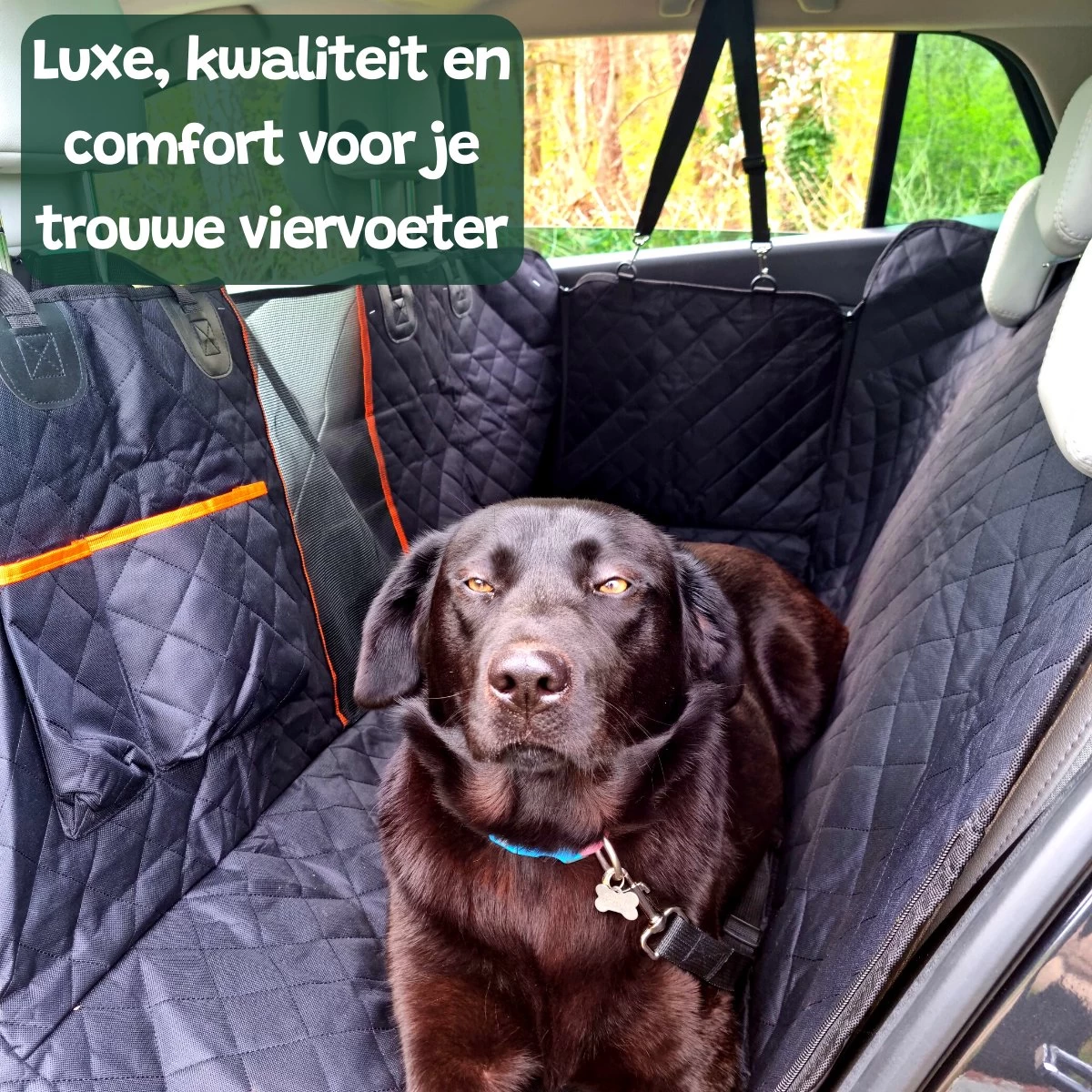 Premium Hondendeken Auto Achterbank Kijkvenster - Incl 2 Hondenriemen En E-Book - Autodeken Hond - Autobench Voor Hond - Zwart Oranje - Afbeelding 8