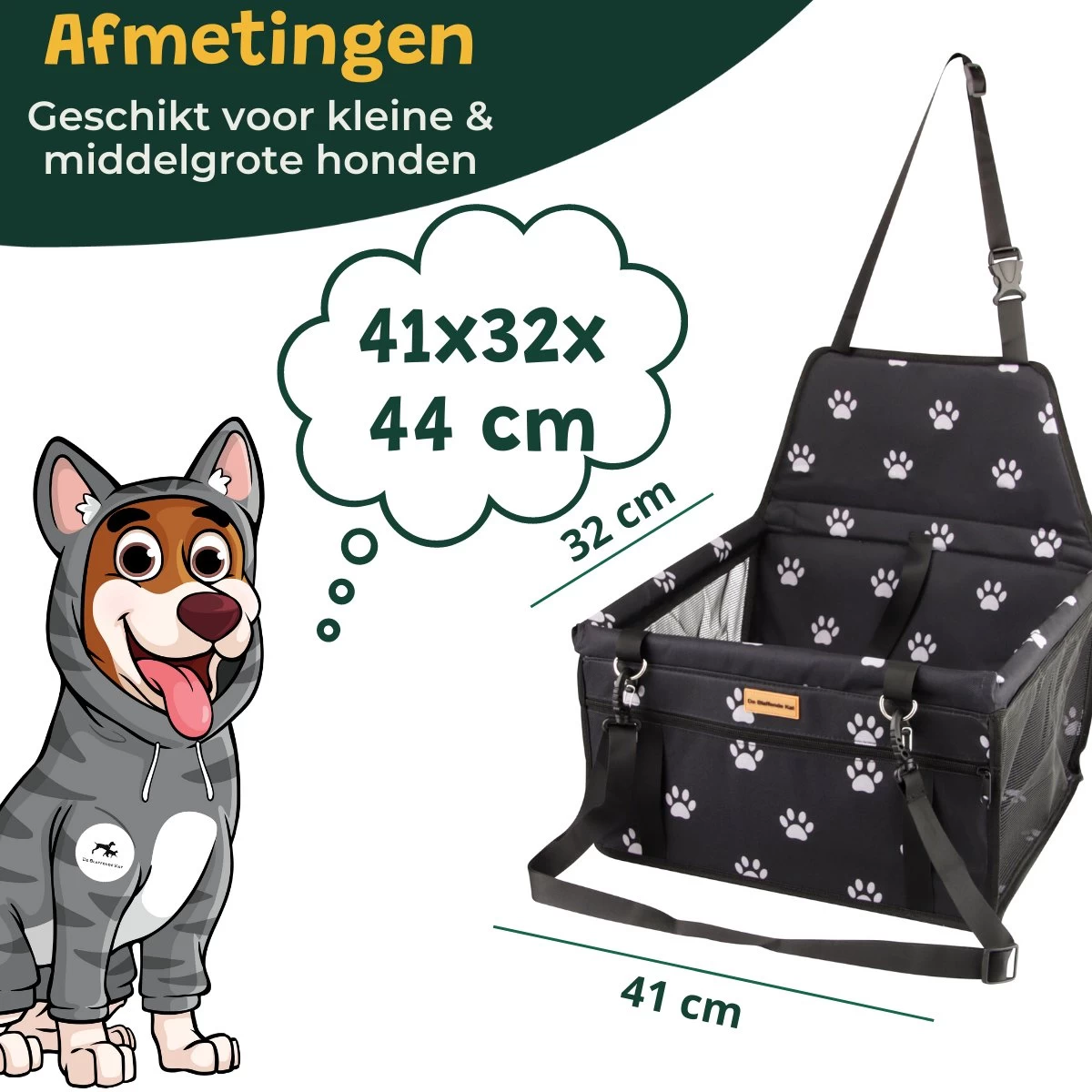 Luxe Autostoel Hond – Opvouwbare Hondenmand Auto – Reisbench Hond – Automand Hond -Hondenstoel Pootjesprint - Afbeelding 6