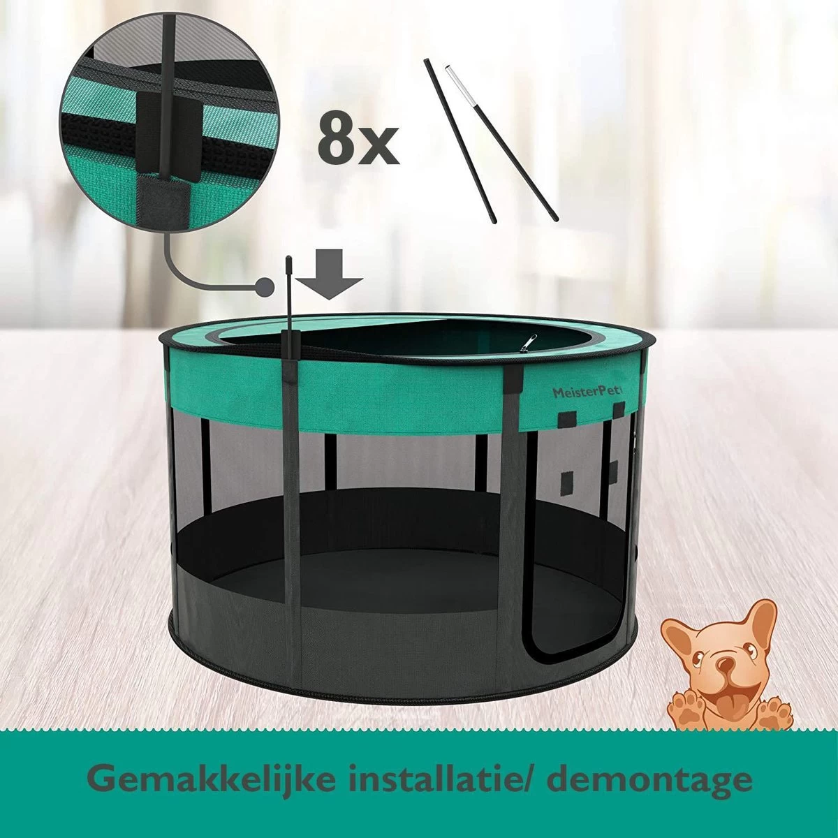 Meisterpet - Opvouwbare Puppyren Rond - (Ø X H) 115 X 58 Cm - Met Gratis Dieren Verzorging Set - Afbeelding 3