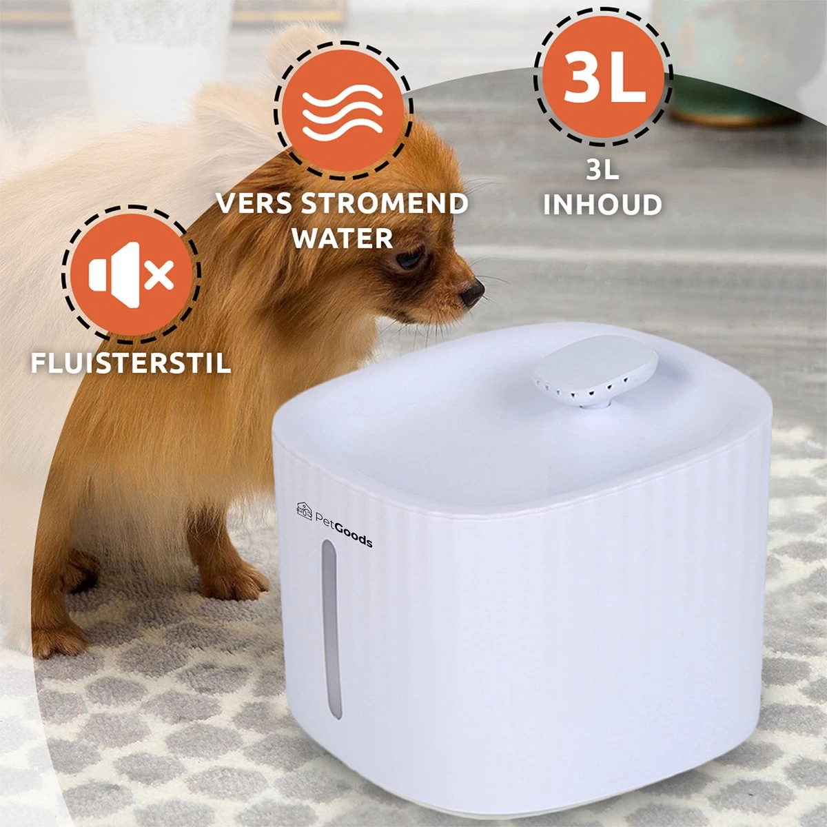 PetGoods Drinkfontein - Honden & Katten – 3 Liter - Fluisterstil - Drinkfontein Kat - Incl. Filter & Pomp - Afbeelding 2