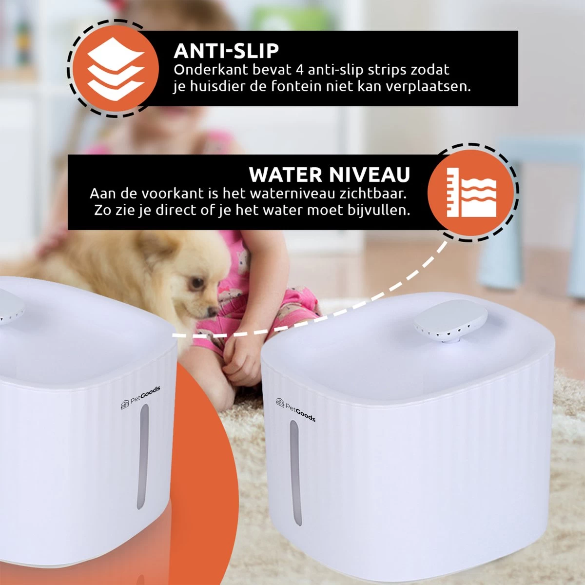 PetGoods Drinkfontein - Honden & Katten – 3 Liter - Fluisterstil - Drinkfontein Kat - Incl. Filter & Pomp - Afbeelding 4