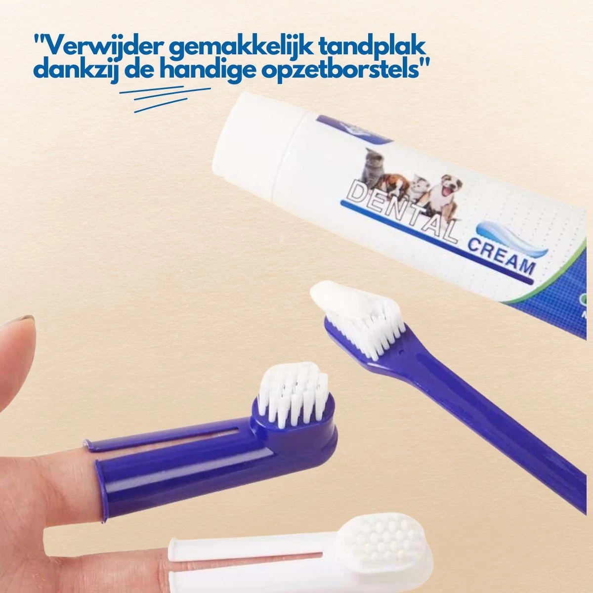 Hond En Kat Tandenborstel Verzorgingsset - Inclusief Tandpasta Met Beefsmaak - Vier Unieke Reinigingsborstels - Fluoride Vrij - Afbeelding 3