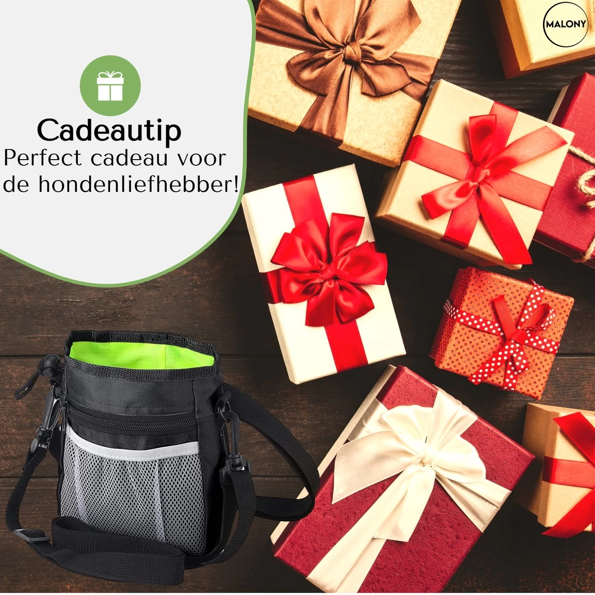 Malony Beloningstasje Voor Honden - Beloningszakje - Poepzakjes Dispenser - Verstelbare Riem - Nylon - Zwart - Afbeelding 3