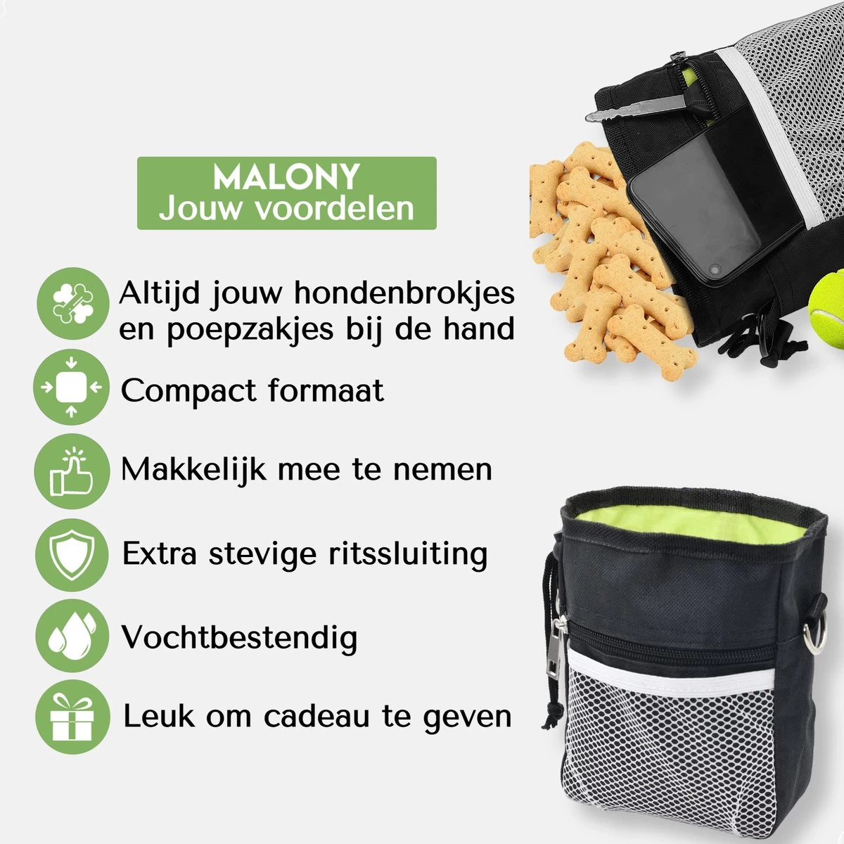 Malony Beloningstasje Voor Honden - Beloningszakje - Poepzakjes Dispenser - Verstelbare Riem - Nylon - Zwart - Afbeelding 6