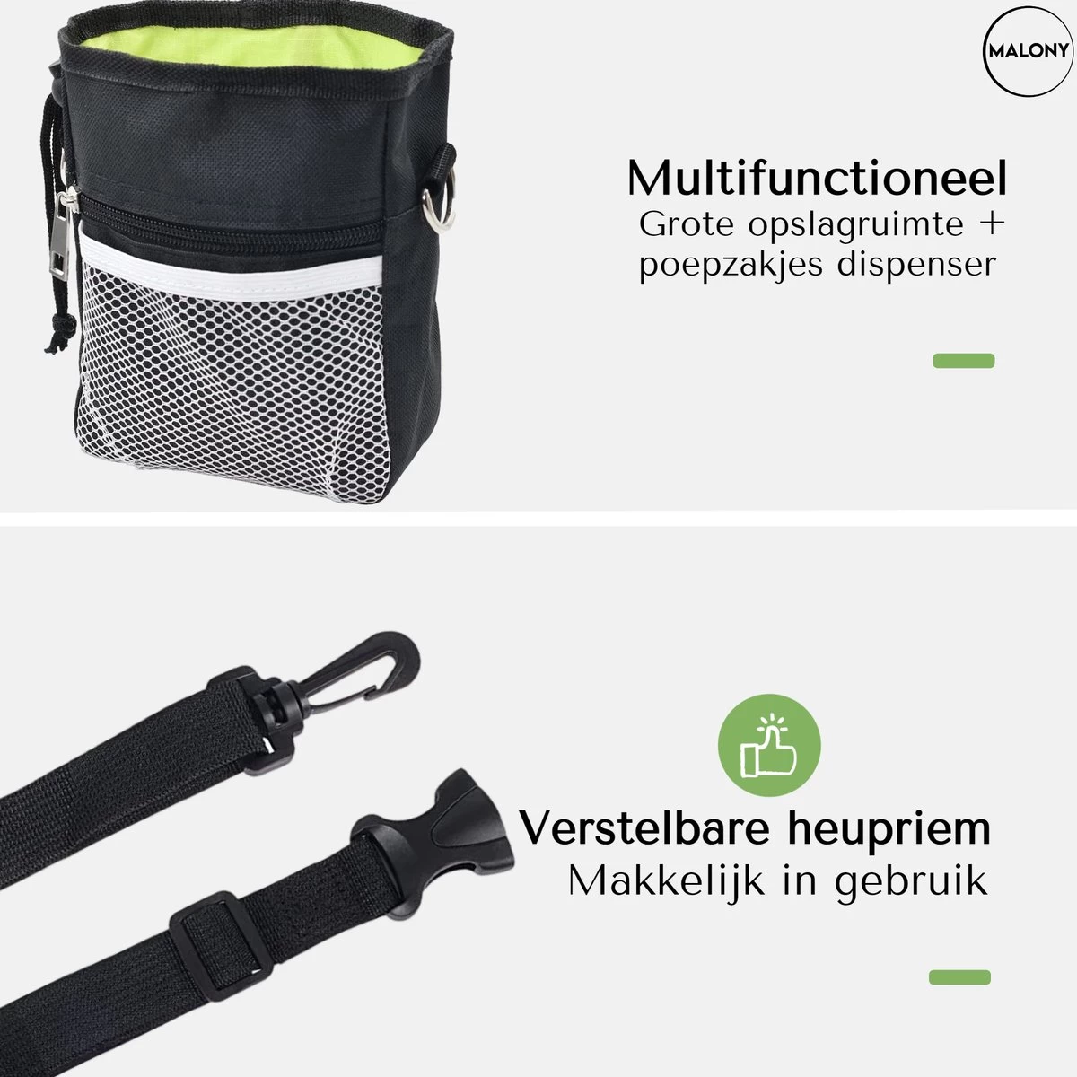 Malony Beloningstasje Voor Honden - Beloningszakje - Poepzakjes Dispenser - Verstelbare Riem - Nylon - Zwart - Afbeelding 11