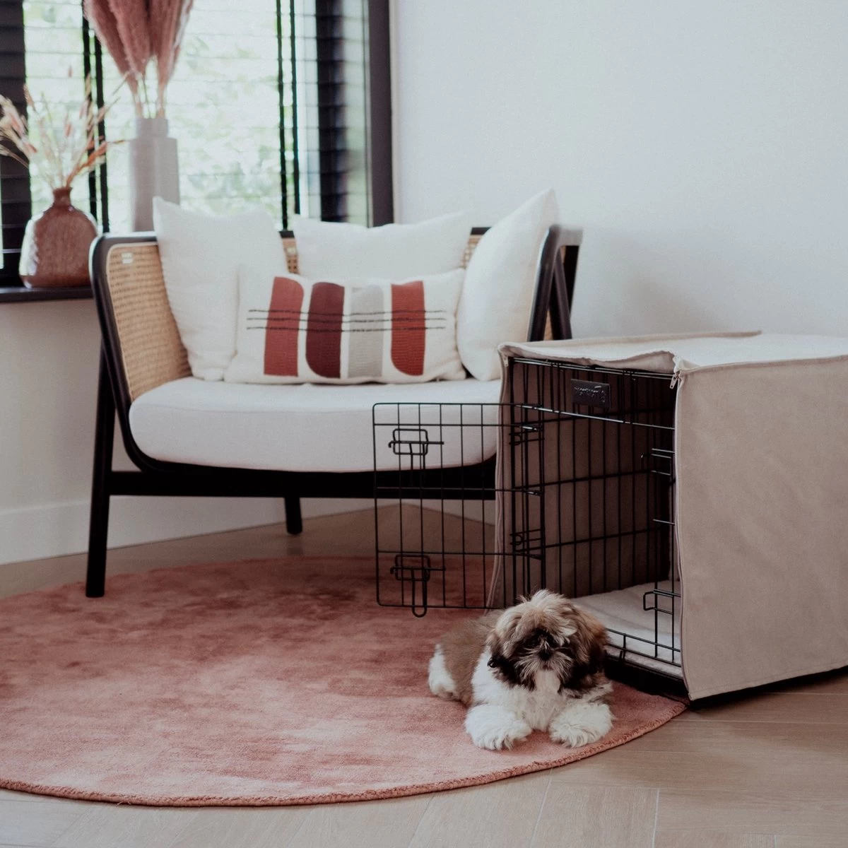 District 70 CRATE Cover - Stijlvolle Benchhoes - Canvas & Katoen - Verkrijgbaar In 5 Maten - Donkergrijs & Zand - Maat: M - 79 X 56 X 59 Cm, Kleur: Zand - Afbeelding 3