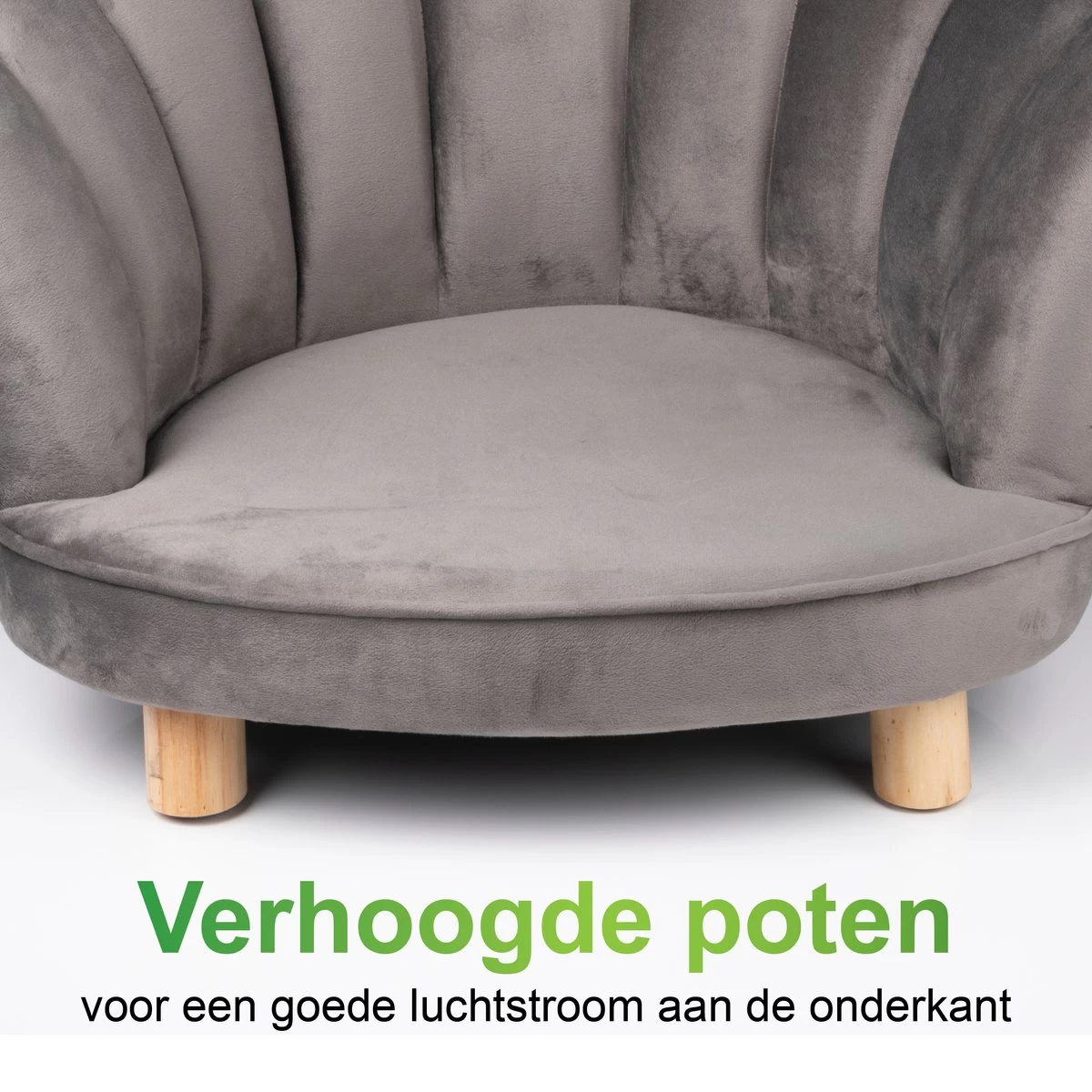 Maxxpro Katten- En Hondenstoel - Grijs - Verhoogd Met Houten Poten - Fluweel Materiaal - 61.5 X 52 X 33 CM - Huisdieren Tot 80 KG - Afbeelding 4
