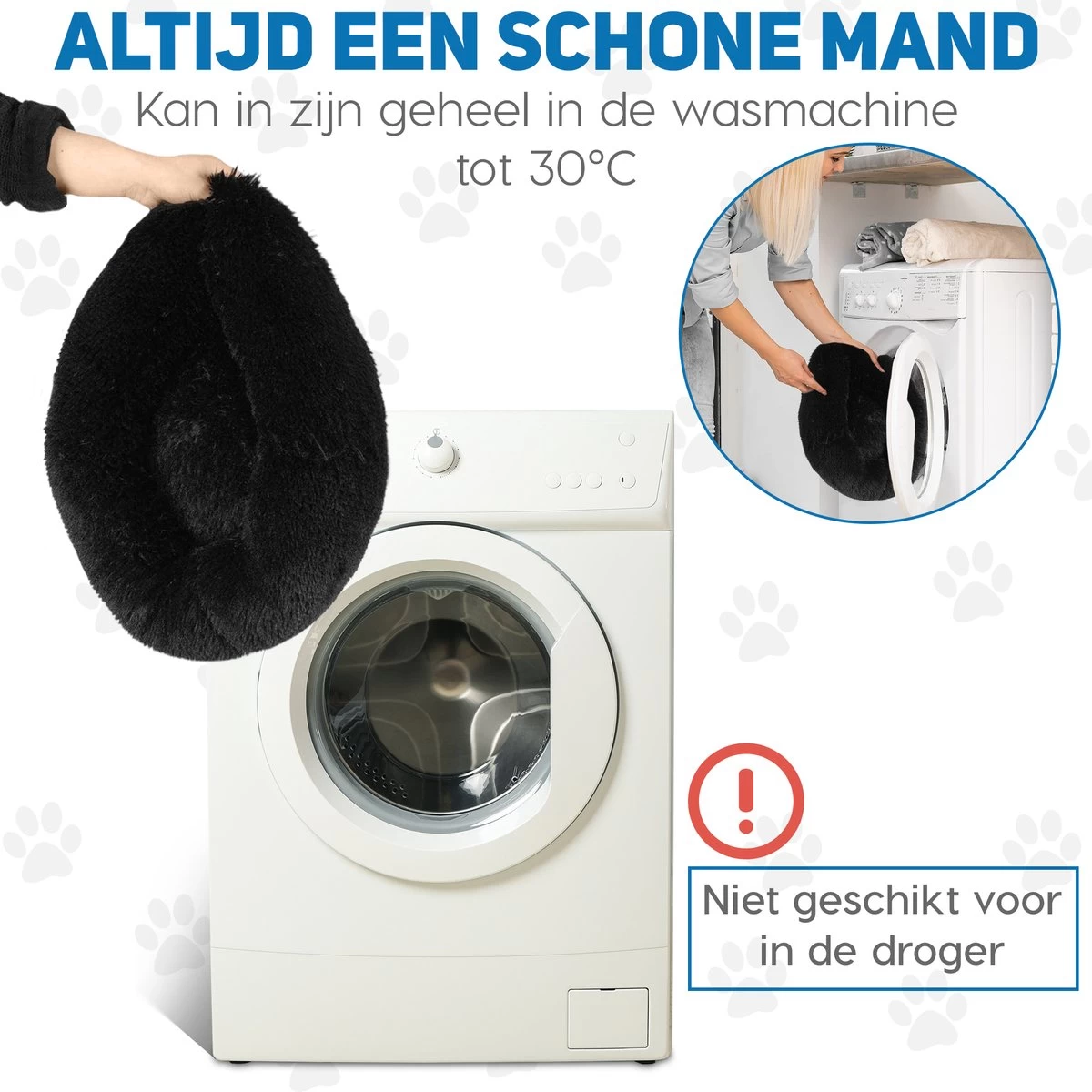 Pawzle Hondenmand - Donut Hondenkussen - Kattenmand - Bed Voor Honden & Katten - Wasbaar - 60cm - Zwart - Afbeelding 3
