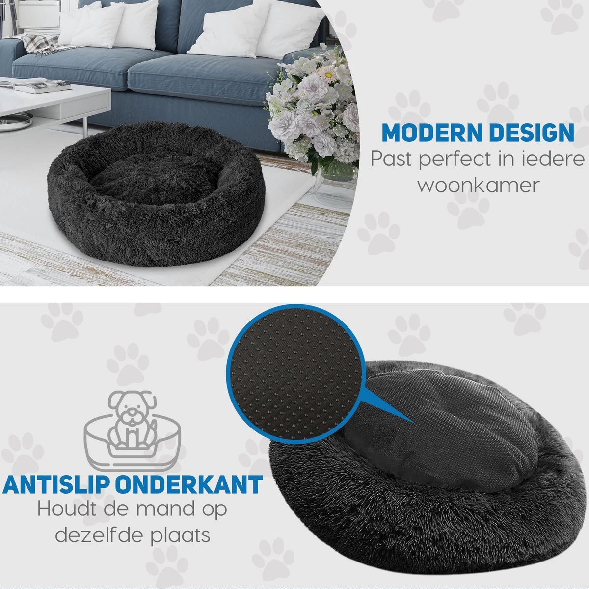 Pawzle Hondenmand - Donut Hondenkussen - Kattenmand - Bed Voor Honden & Katten - Wasbaar - 60cm - Zwart - Afbeelding 5