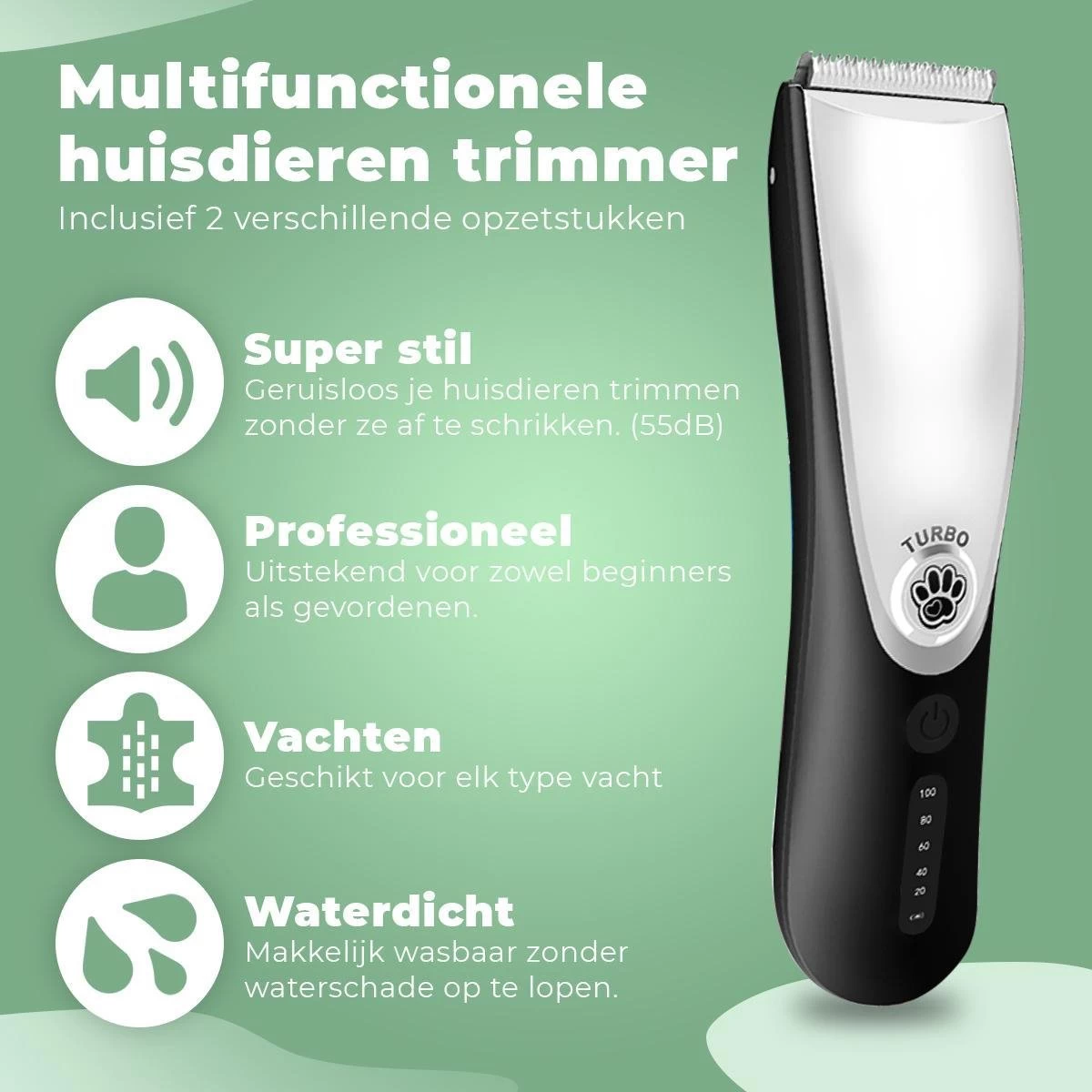 Essential Goods Professionele Hondentondeuse – Hondentrimmer - Draadloos – Opzet Kammen – Dik/Dunne Vacht - Honden/Katten - Zwart/Zilver - Afbeelding 3