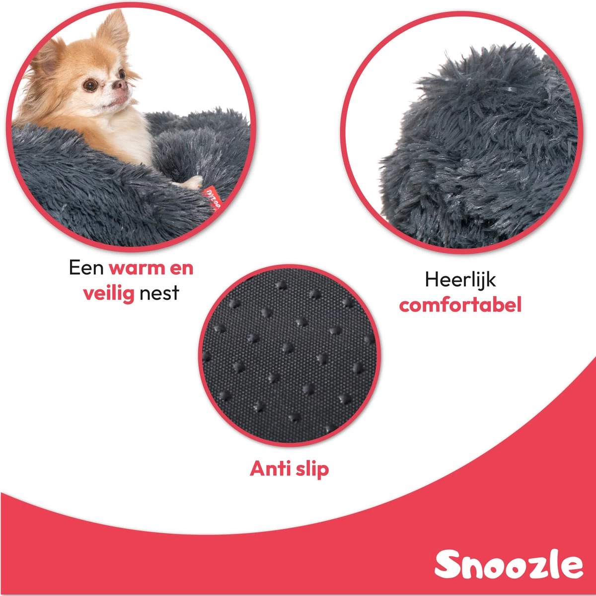 Snoozle Donut Hondenmand - Zacht En Luxe Hondenkussen - Wasbaar - Fluffy - Hondenmanden - 60cm - Grijs - Afbeelding 3