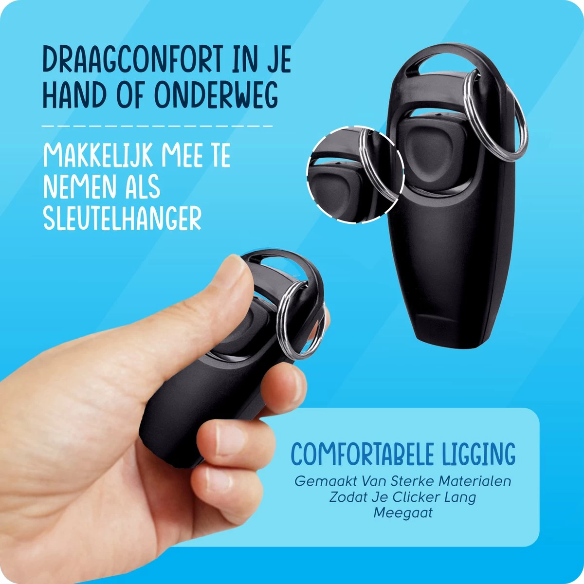 VEDIC® - Luxe Clicker Met Fluit - Clickertraining Voor Honden - Zwart - Bevestigingsring - Fluit - Hondentraining - Afbeelding 4