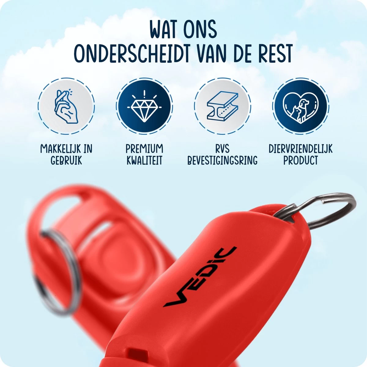 VEDIC® - Luxe Clicker Met Fluit - Clickertraining - Rood - Bevestigingsring - Fluit - Hondentraining - Afbeelding 3