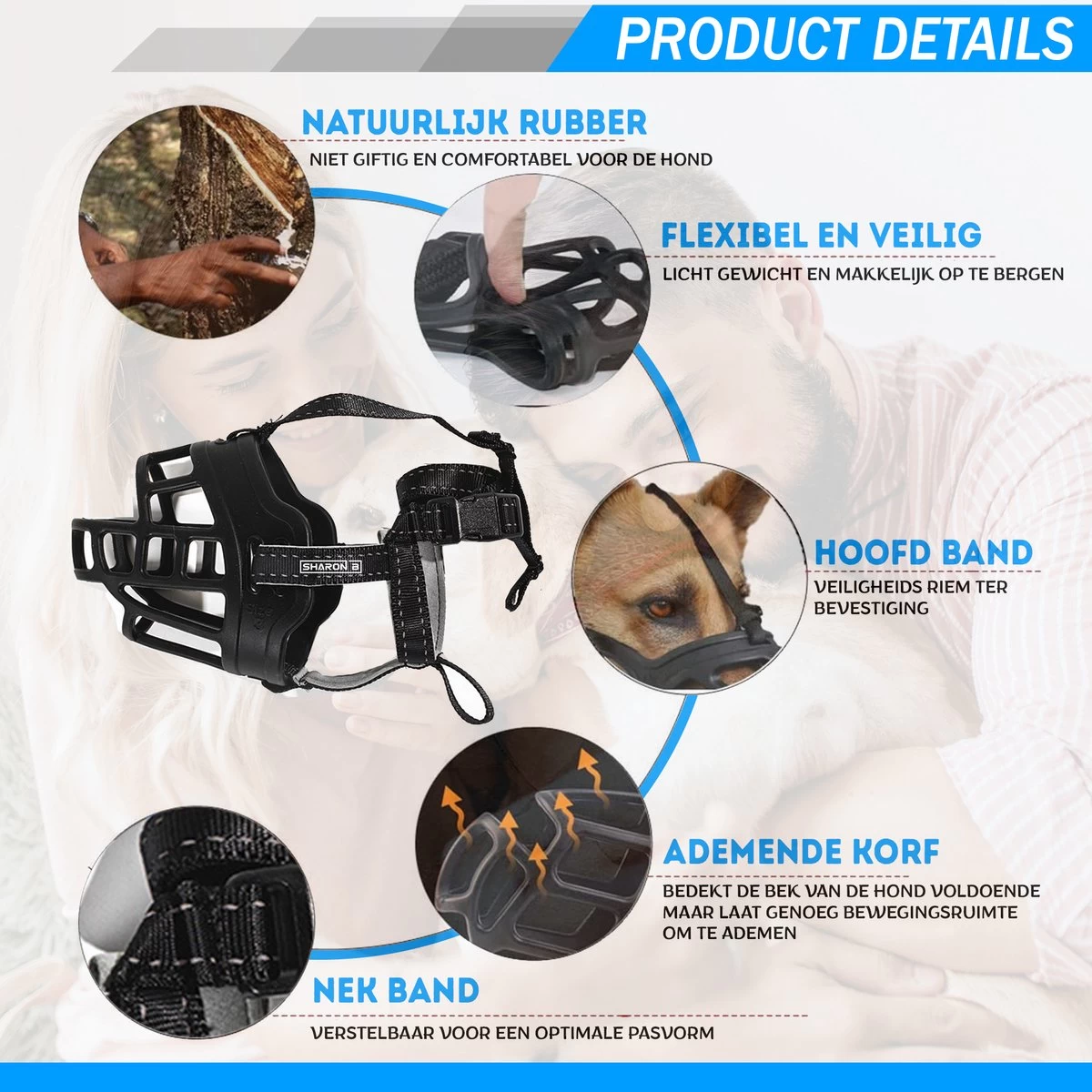 Sharon B Muilkorf Hond - Zwart - XL - Comfortabel - Snuitomtrek 34 Tot 37 Cm - Voor Grote Honden - Afbeelding 3