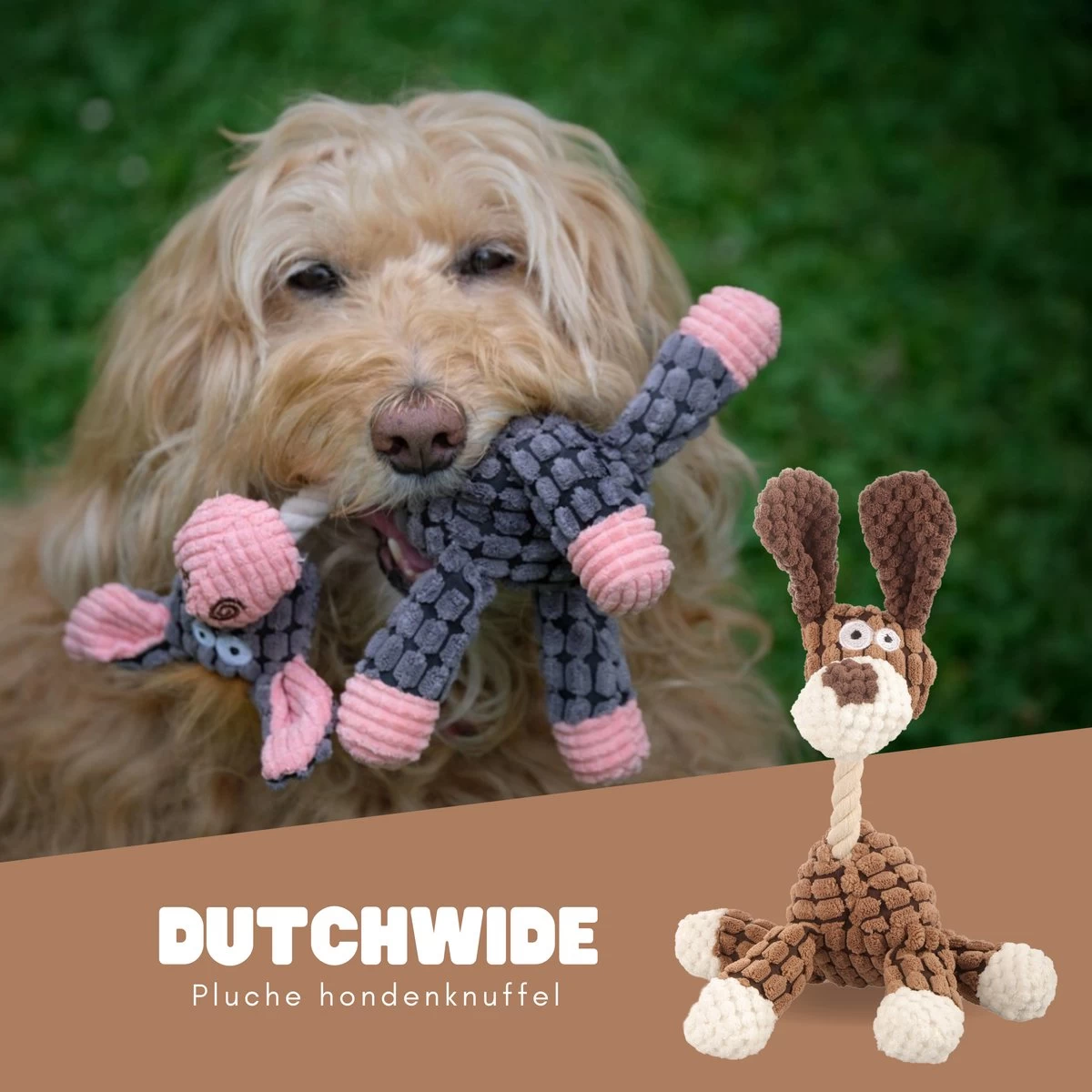 Dutchwide Honden - Knuffel - Met Piep - Extra Sterk - Speelgoed - Pluche - Hondenknuffel - Intelligentie - Afbeelding 6