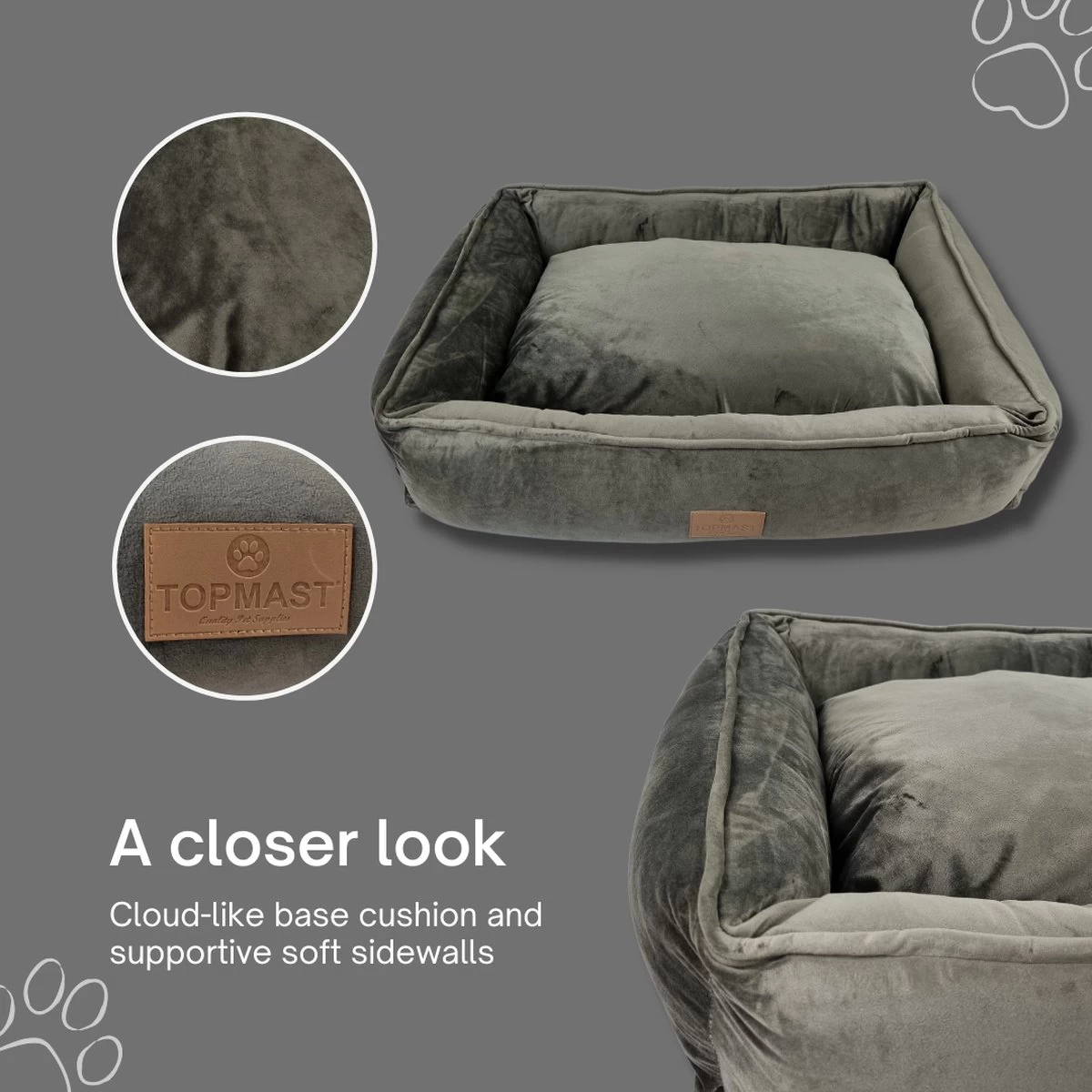 Topmast Soft Velours - Hondenmand - 75 X 58 Cm - L - Grijs - Hondenbed - Hondenkussen - Luxe Hondenmanden - Machinewasbaar Binnenkussen - Afbeelding 4