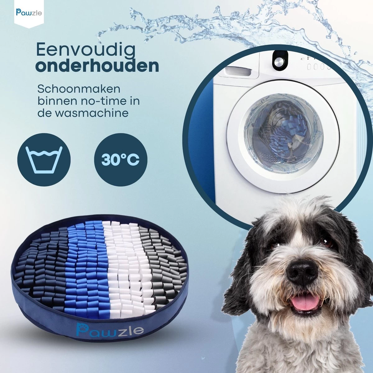 Pawzle Snuffelmat Hond - Likmat - Anti Schrokbak - Honden Speelgoed Intelligentie - Puppy - Inclusief Speelbal - 50x50cm - Blauw - Afbeelding 2