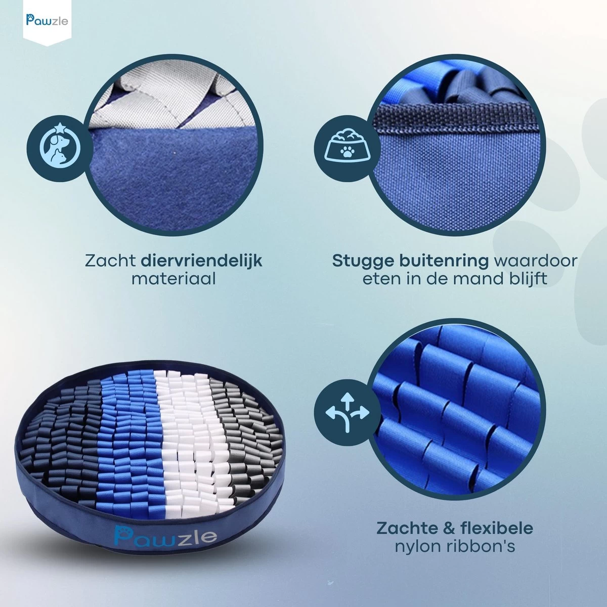 Pawzle Snuffelmat Hond - Likmat - Anti Schrokbak - Honden Speelgoed Intelligentie - Puppy - Inclusief Speelbal - 50x50cm - Blauw - Afbeelding 3