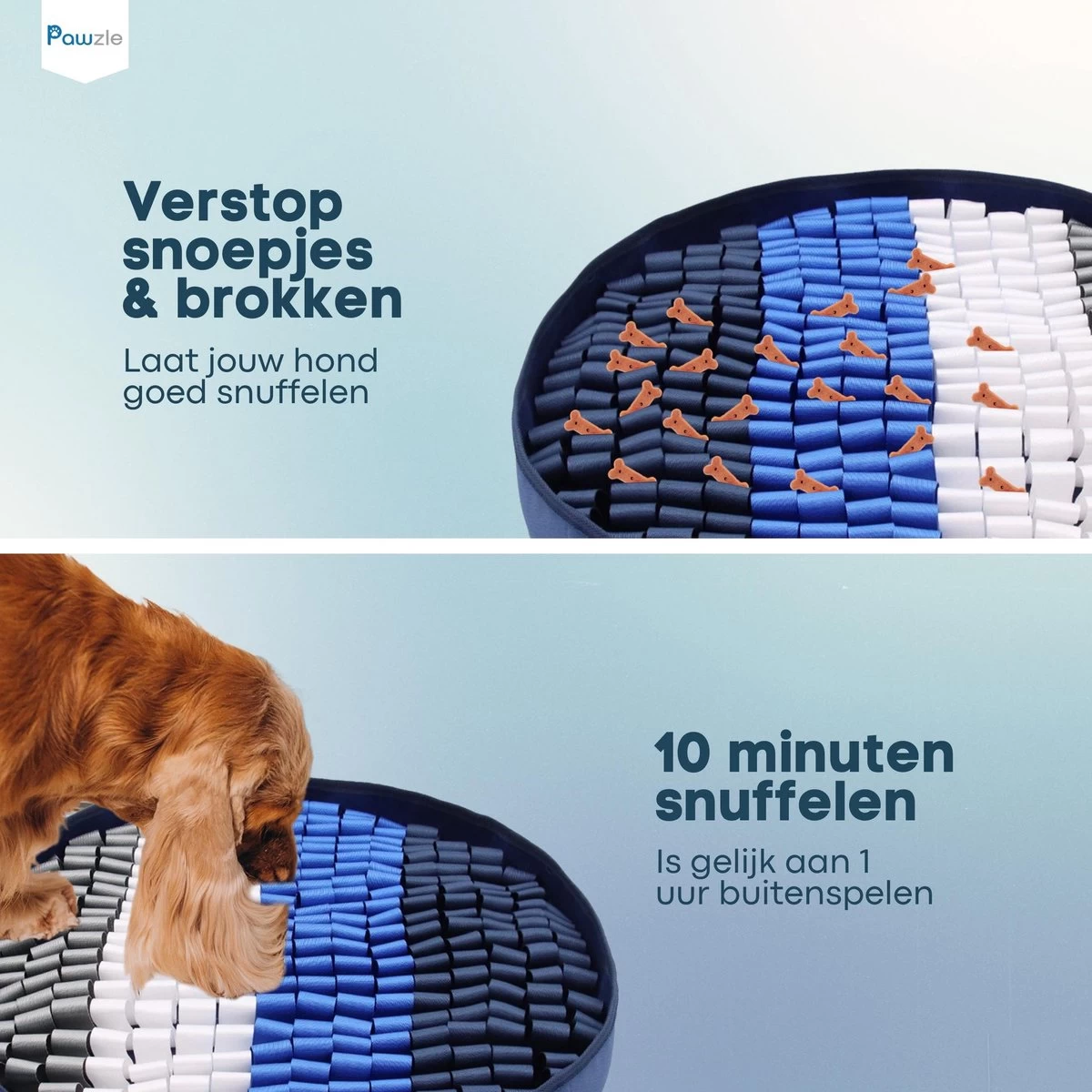 Pawzle Snuffelmat Hond - Likmat - Anti Schrokbak - Honden Speelgoed Intelligentie - Puppy - Inclusief Speelbal - 50x50cm - Blauw - Afbeelding 4