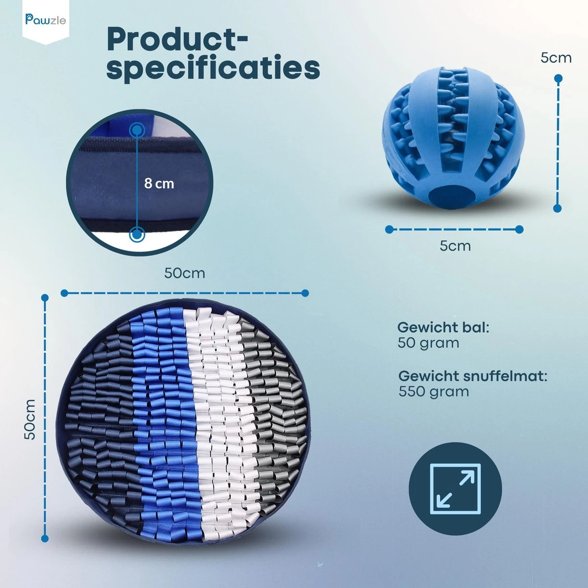 Pawzle Snuffelmat Hond - Likmat - Anti Schrokbak - Honden Speelgoed Intelligentie - Puppy - Inclusief Speelbal - 50x50cm - Blauw - Afbeelding 5