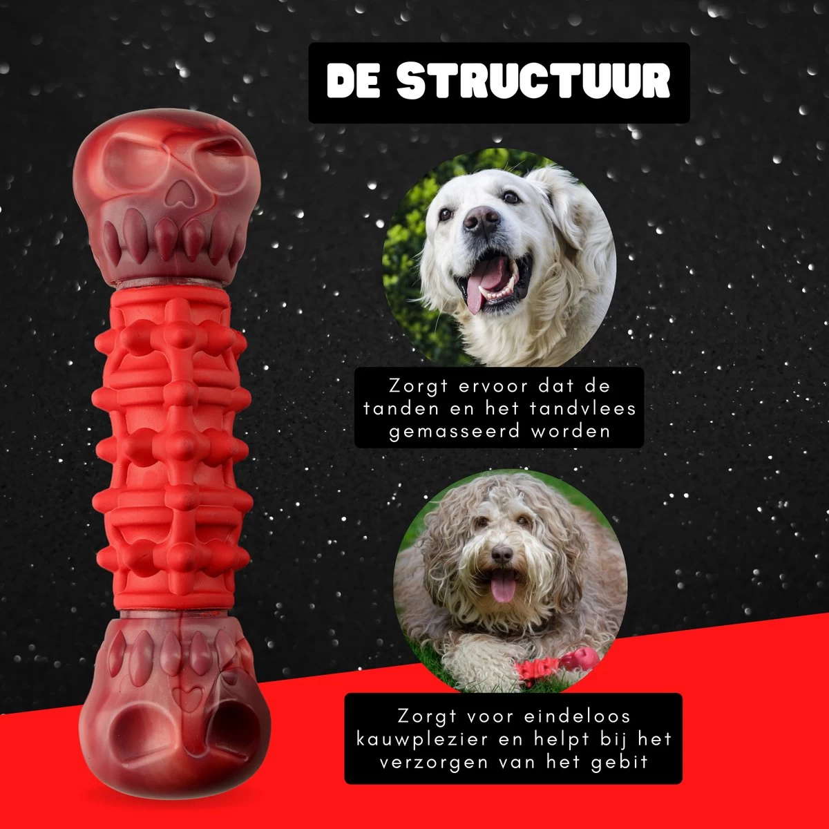 Kauwbot Hond Extra Sterk Kauwspeelgoed Melk Geur Smaak Honden Speelgoed - Rood Wit - Dutchwide - Afbeelding 3