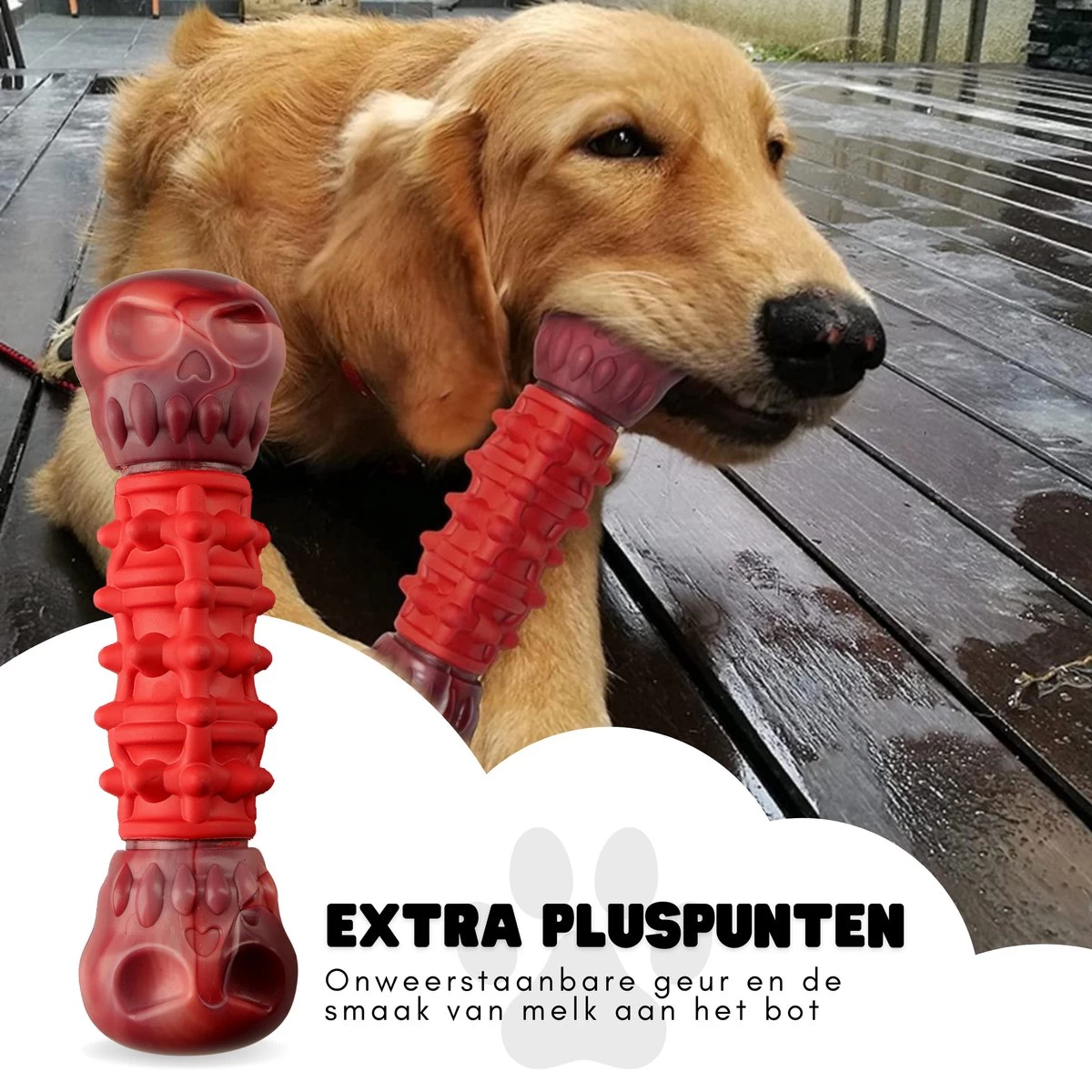 Kauwbot Hond Extra Sterk Kauwspeelgoed Melk Geur Smaak Honden Speelgoed - Rood Wit - Dutchwide - Afbeelding 10