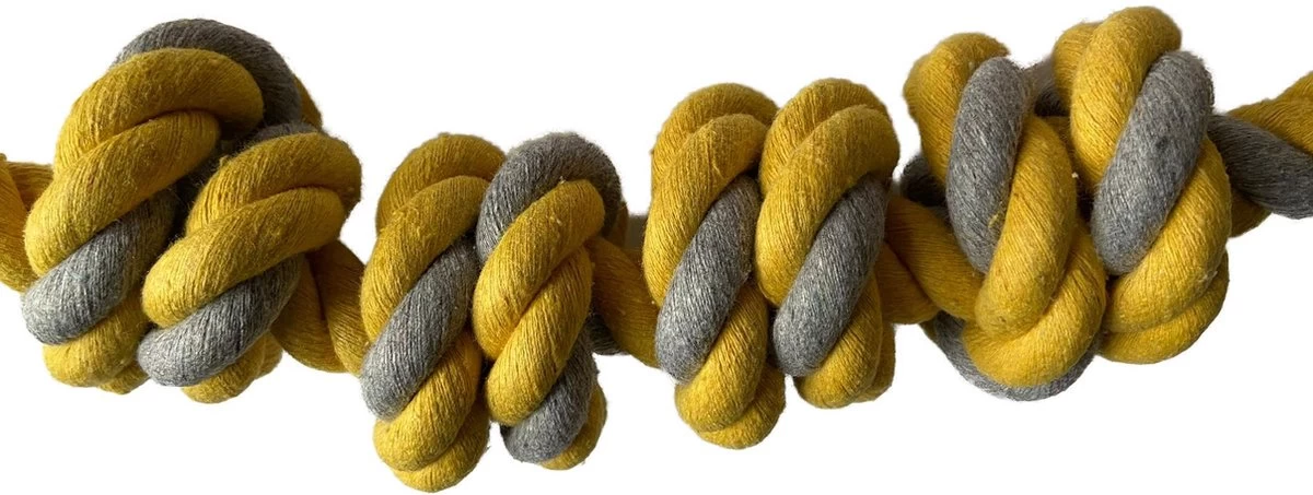 BoDutch Flostouw Hond - Hondenspeelgoed - Trektouw Hond - Hondentouw - Flostouw Hond - 60 Cm - Apporteerspeelgoed - Geel/Grijs - Afbeelding 6