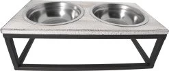 Clayre & Eef Voerbak Hond 2x200 Ml Bruin Ijzer Rechthoek Voerbak Kat Voerbak Voederbak