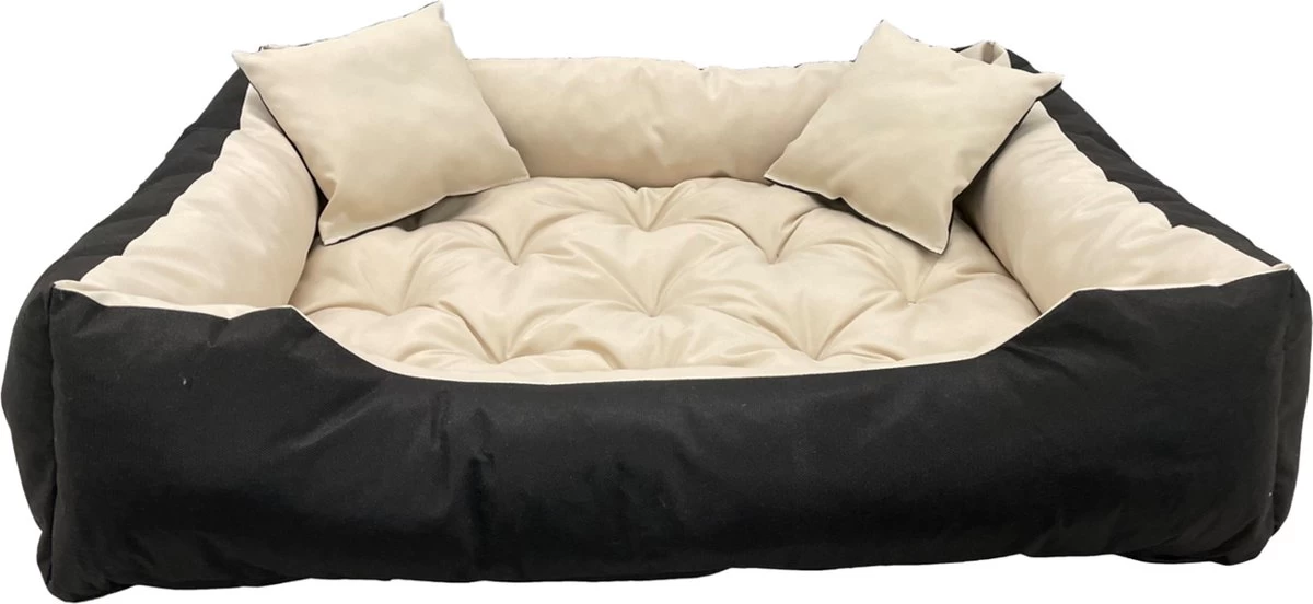 Ecco - Honden- En Kattenbed Met Kussen | Binnenmaat: 130x100 / Buitenmaat: 145x115cm - Beige / Zwart