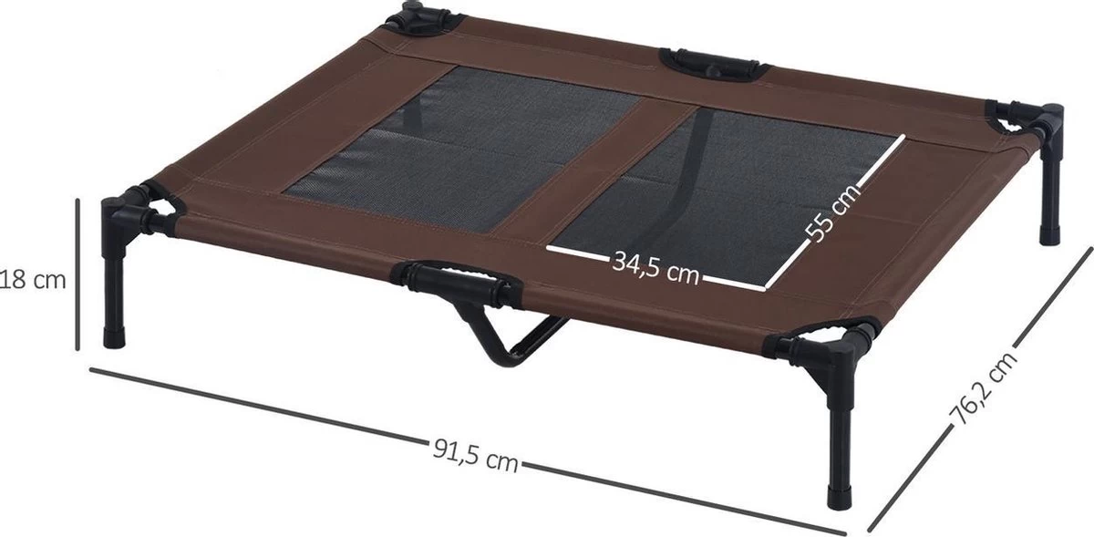 Hondenbed - Hondenstretcher - Honden Ligbed - L - Draagbaar - 92Lx76Bx18H Cm - Bruin - Afbeelding 6