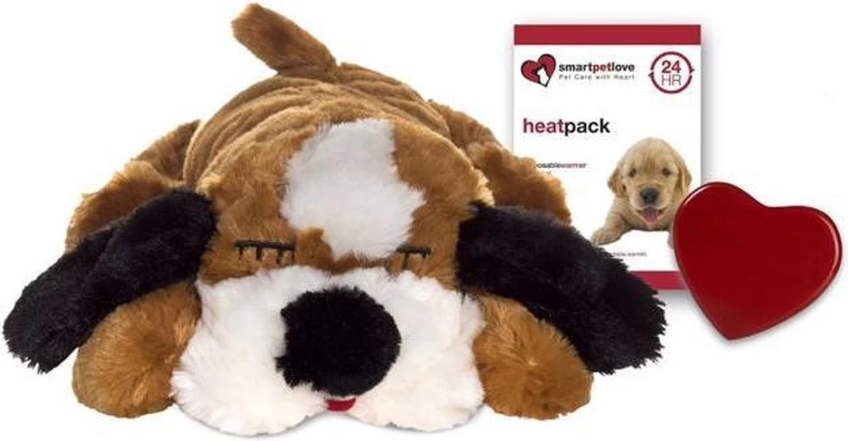 Snuggle Puppy Bruin/ Wit - Met Warmtebron En Hartslag Smart Pet Love