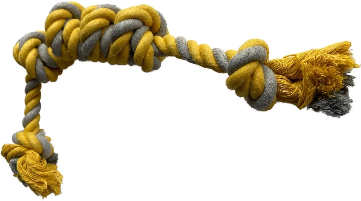 BoDutch Flostouw Hond - Hondenspeelgoed - Trektouw Hond - Hondentouw - Flostouw Hond - 60 Cm - Apporteerspeelgoed - Geel/Grijs - Afbeelding 2