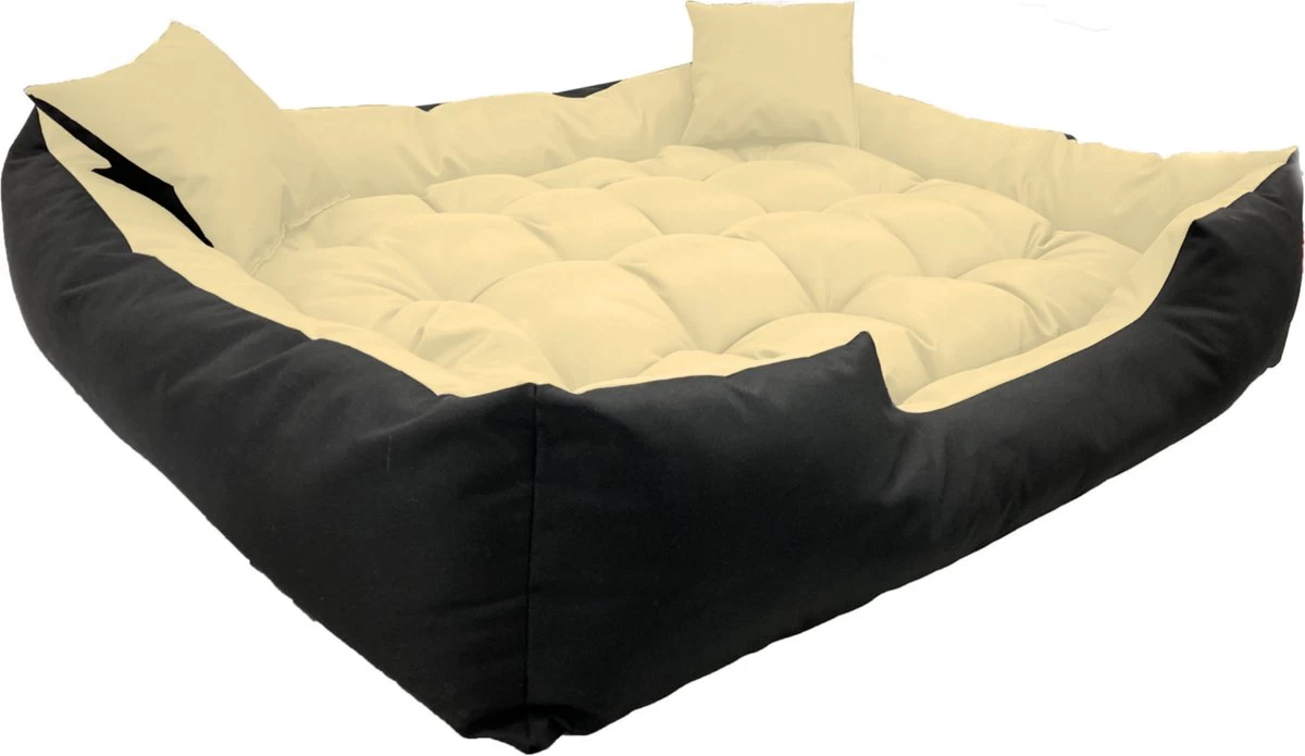 Ecco - Honden- En Kattenbed Met Kussen | Binnenmaat: 130x100 / Buitenmaat: 145x115cm - Beige / Zwart - Afbeelding 2