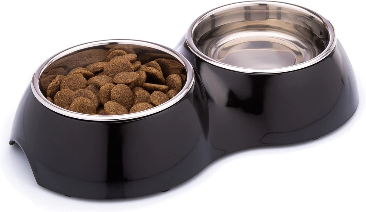 DDOXX Dubbele Voerbak, Antislip | Vele Kleuren & Maten | Voor Kleine & Grote Honden | Voerbak Kat Dubbel | Hondenbak Hond | Kattenbak Roestvrijstalen Bak | Melamine Bak | Zwart, 2 X 700 Ml
