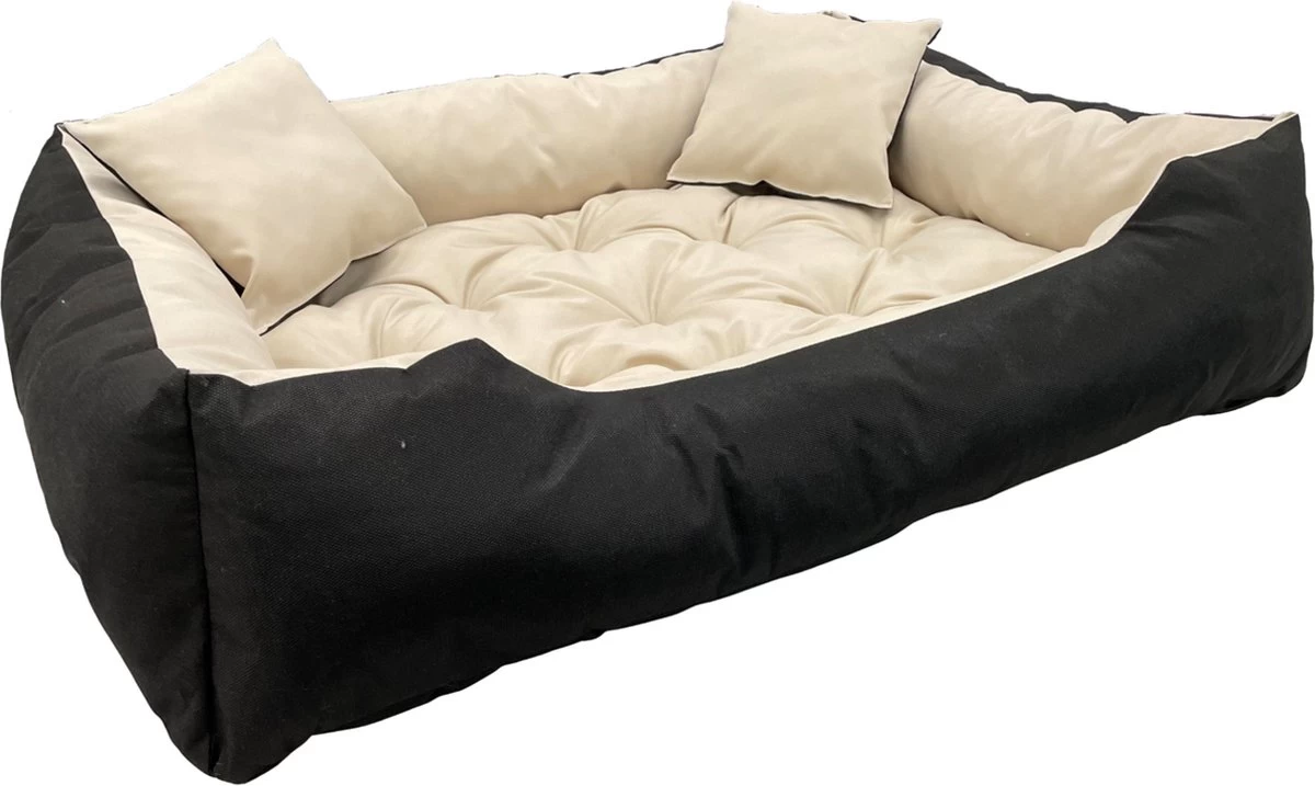 Ecco - Honden- En Kattenbed Met Kussen | Binnenmaat: 130x100 / Buitenmaat: 145x115cm - Beige / Zwart - Afbeelding 3
