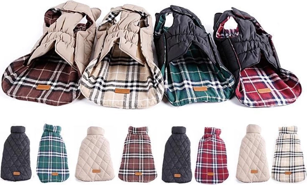 Stijlvol Omkeerbaar Winter Hondenjasje In Engelse Stijl - BEIGE - EXTRA LARGE (XL) - Afbeelding 15