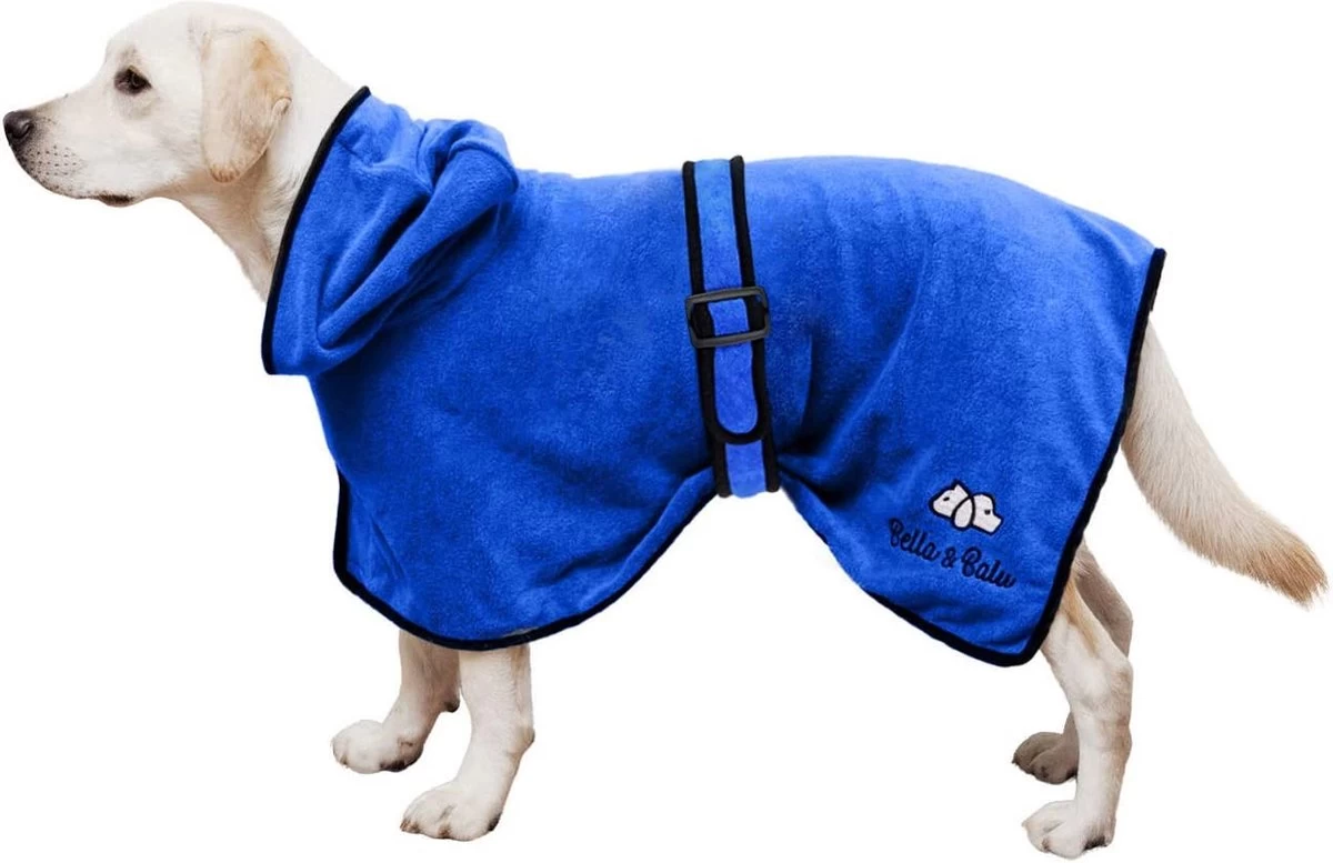 Bella & Balu Hondenbadjas Van Microvezel + Potendoek – Absorberende Badjas Voor Honden Om Te Drogen Na Het Baden, Zwemmen Of Wandelen In De Regen, M, Blauw