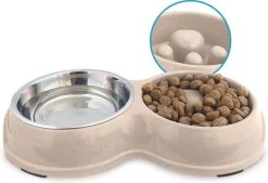 Anti Schrokbak Voor Kleine Honden - Hondenvoerbak - Slowfeeder Voerbak Katten - Hondenbak En RVS Waterbak