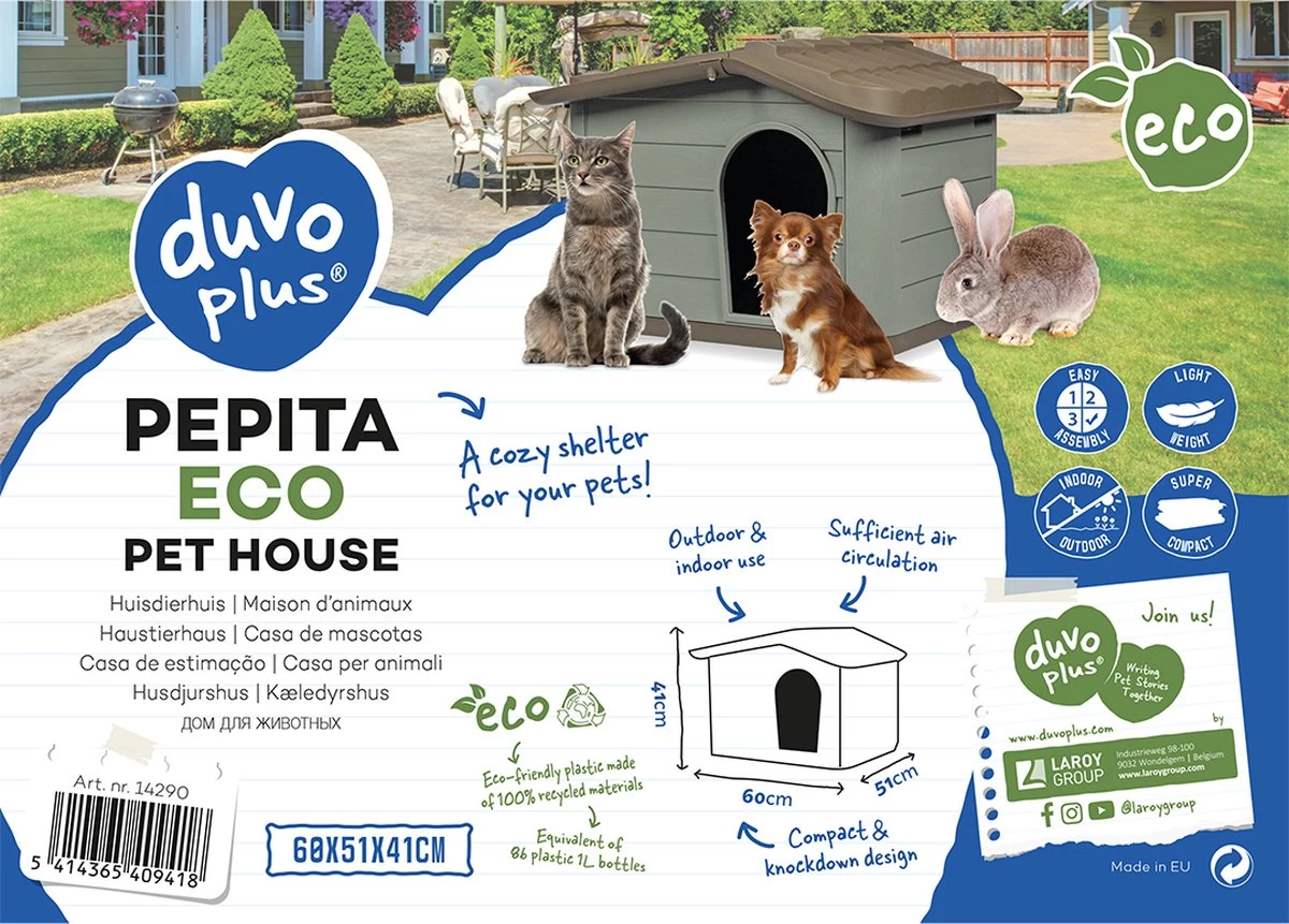 Duvo+ Pepita - Eco - Huisdierhuis - Hondenhok - Bruin/Groen - 60x51x41cm - Afbeelding 2