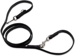 Multifunctionele Hondenriem - 220cm - Zwart - Leren Hondenriem - 100% Volnerfleer - Hondenriem Leer - Leiband Hond