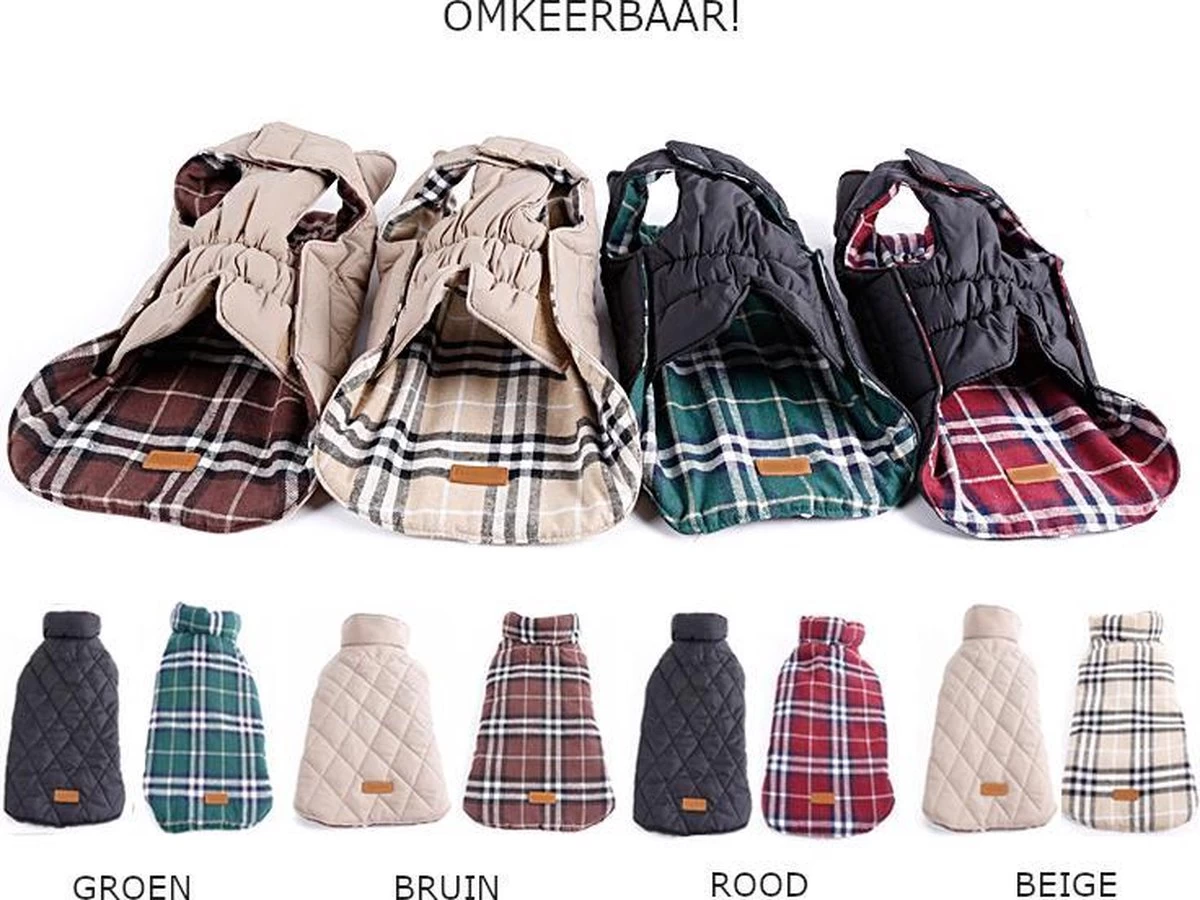 Stijlvol Omkeerbaar Winter Hondenjasje In Engelse Stijl - BEIGE - EXTRA LARGE (XL) - Afbeelding 12